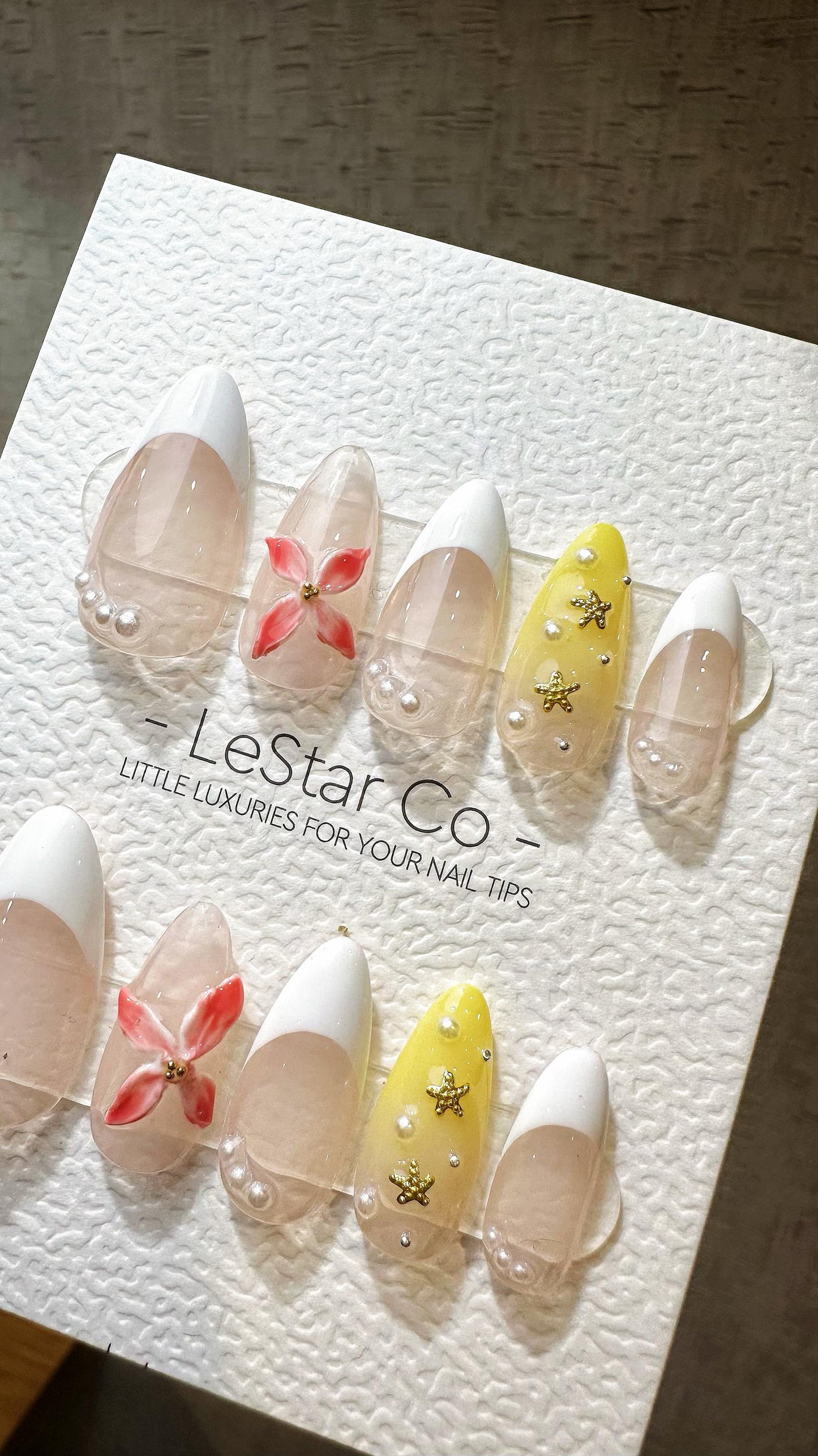 Reusable Sunshine Blossoms French Tip| Premium Press on Nails Gel Hand Painted Pressons Customizable Gel Nail Artist faux nails ML810