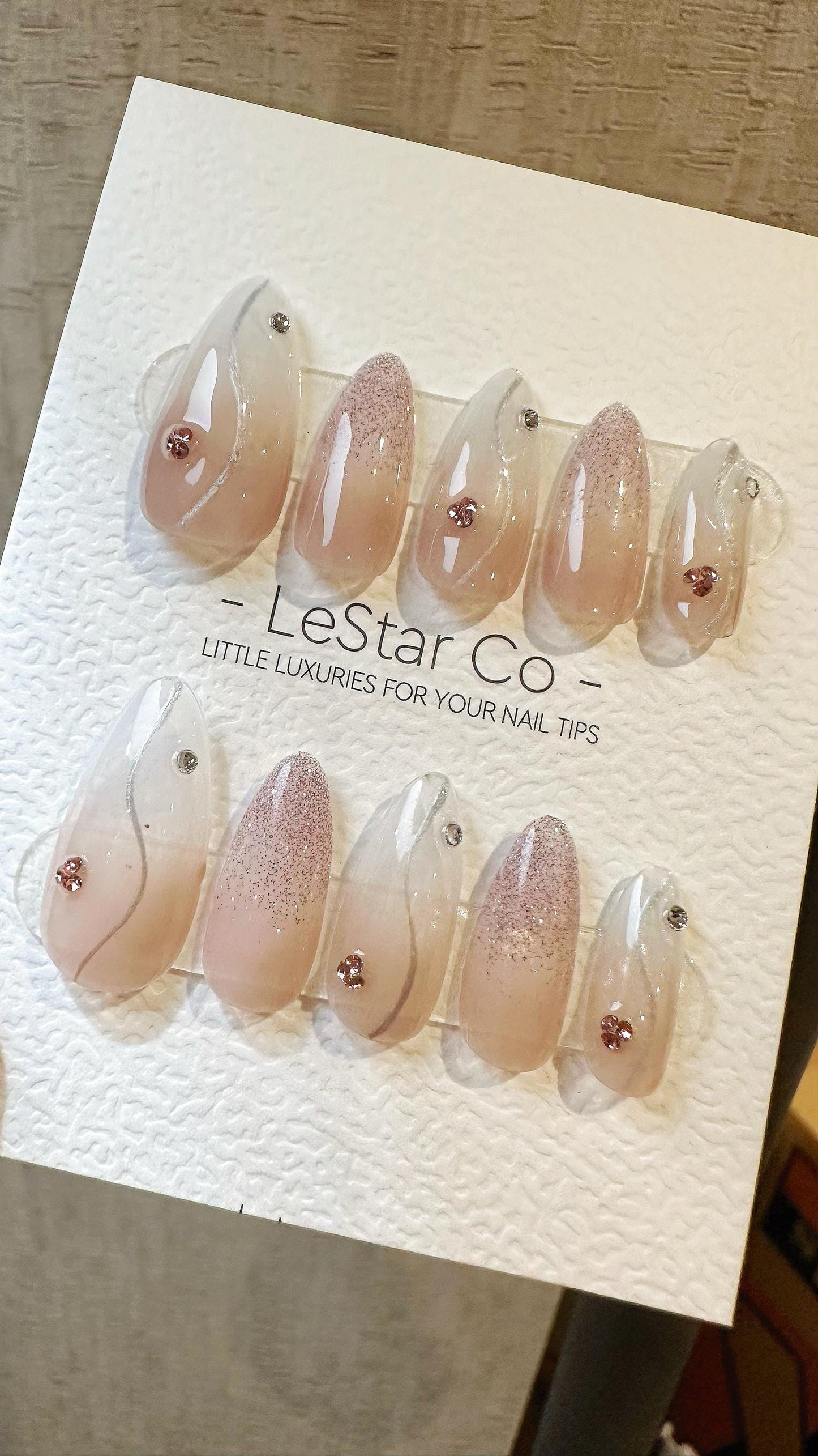 Reusable Rose Quartz| Premium Press on Nails Gel Hand Painted Pressons Customizable Gel Nail Artist faux nails TMR812