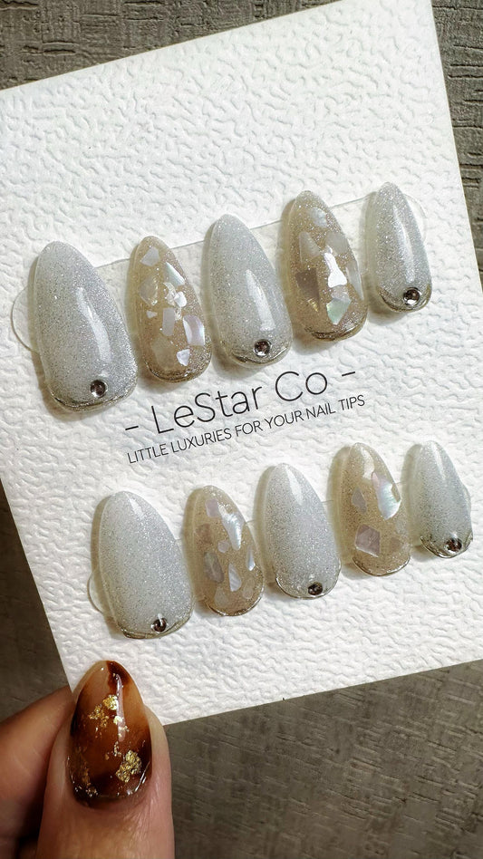 Reusable Frosted Opalescence Cat Eye Effect| Premium Press on Nails Gel Hand Painted Pressons Customizable Gel Nail Artist faux nails TMR813