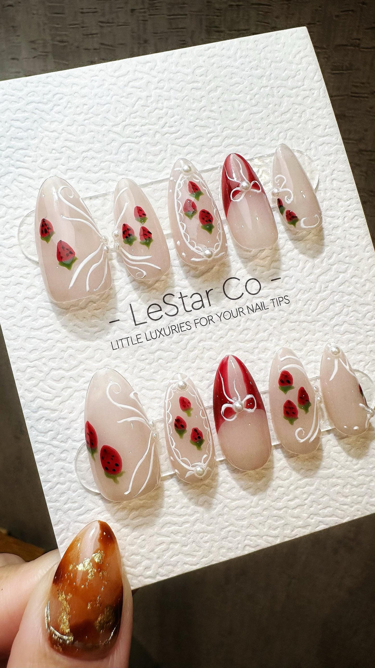 Reusable Pearl Rose Cat Eye Effect | Premium Press on Nails Gel Hand Painted Pressons Customizable Gel Nail Artist faux nails TMR814