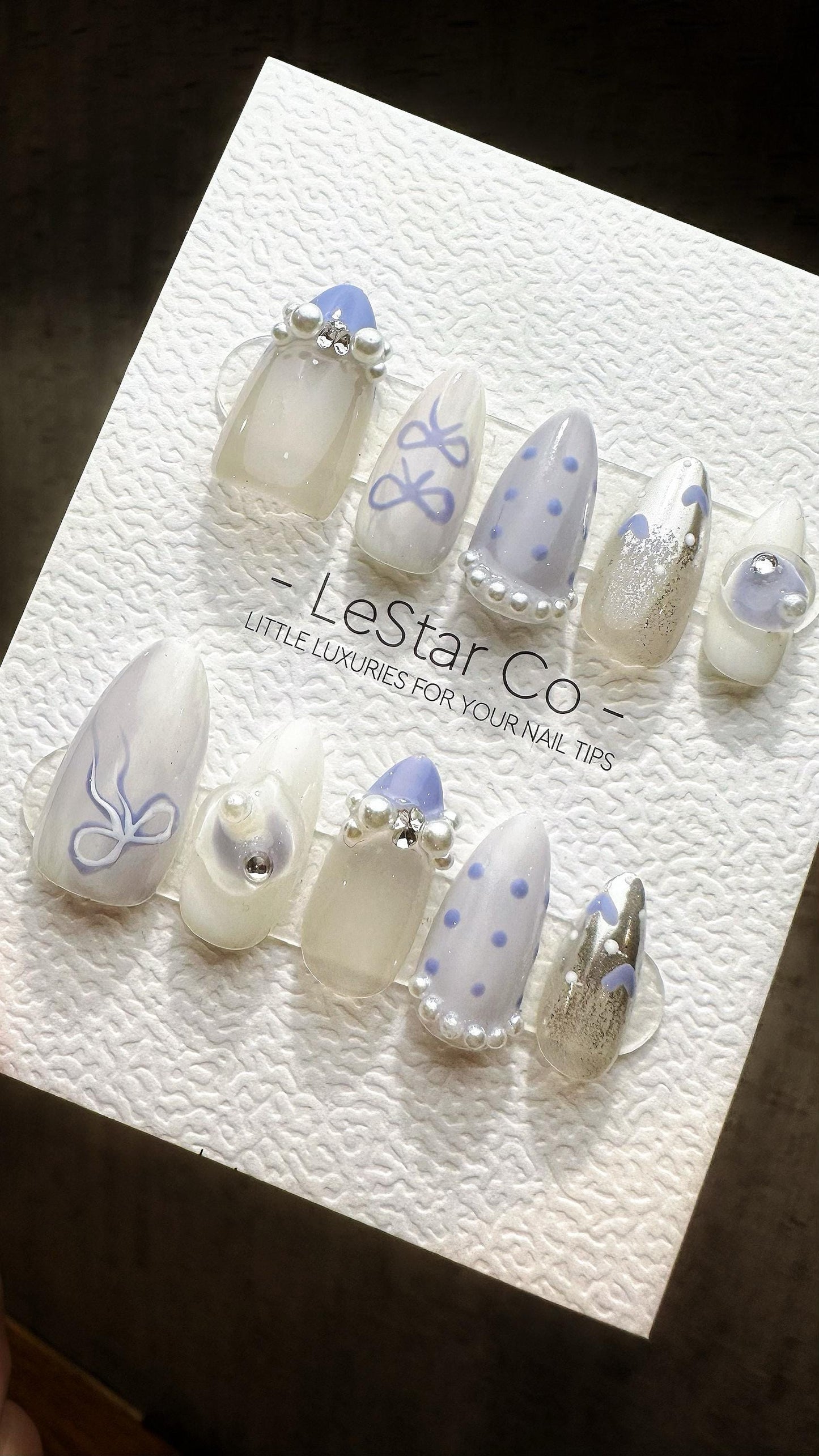 Reusable Lavender Bow Bubbles| Premium Press on Nails Gel Hand Painted Pressons Customizable Gel Nail Artist faux nails TMR815