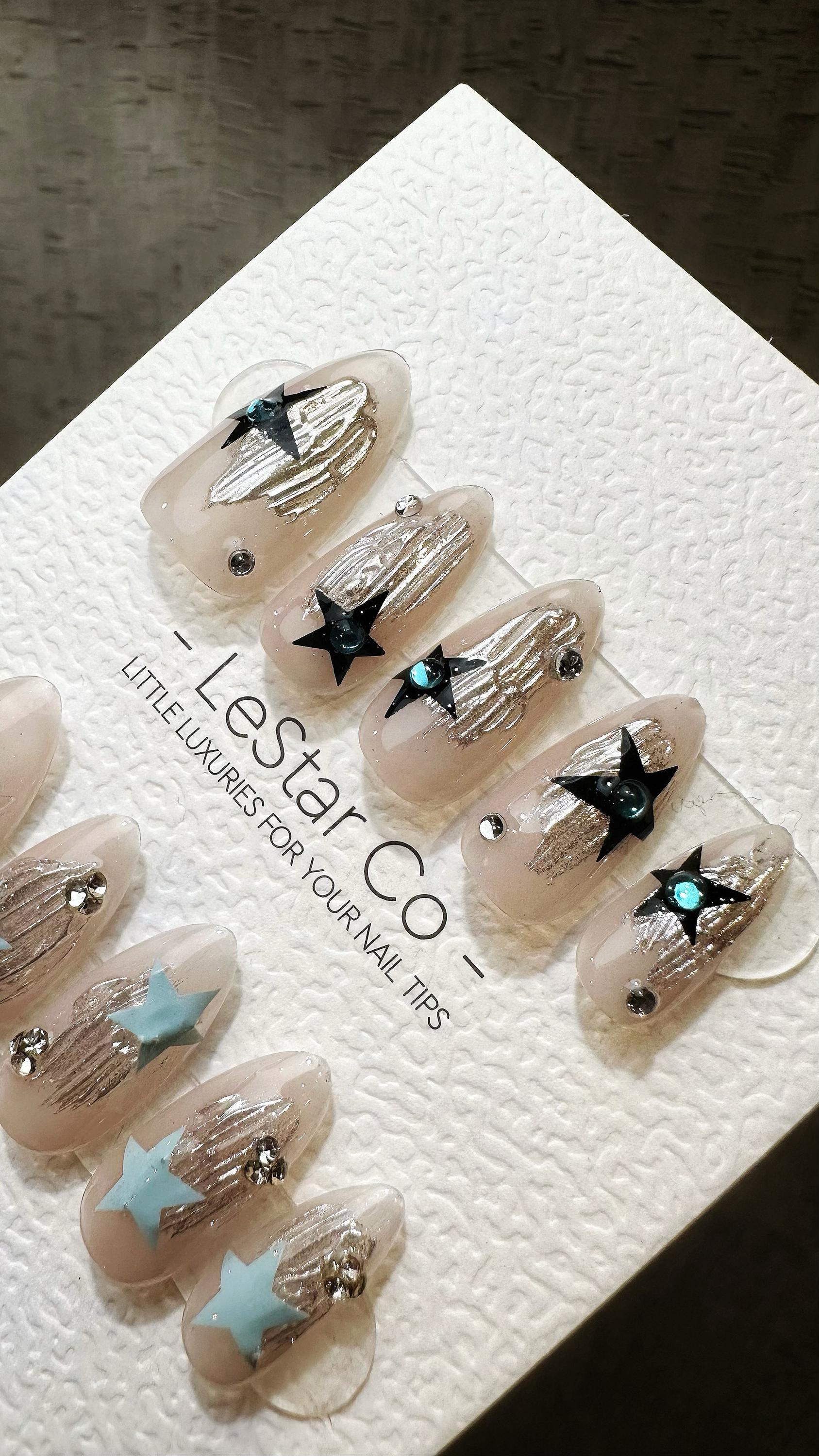 Reusable Stellar Nightscape| Premium Press on Nails Gel Hand Painted Pressons Customizable Gel Nail Artist faux nails TMR817