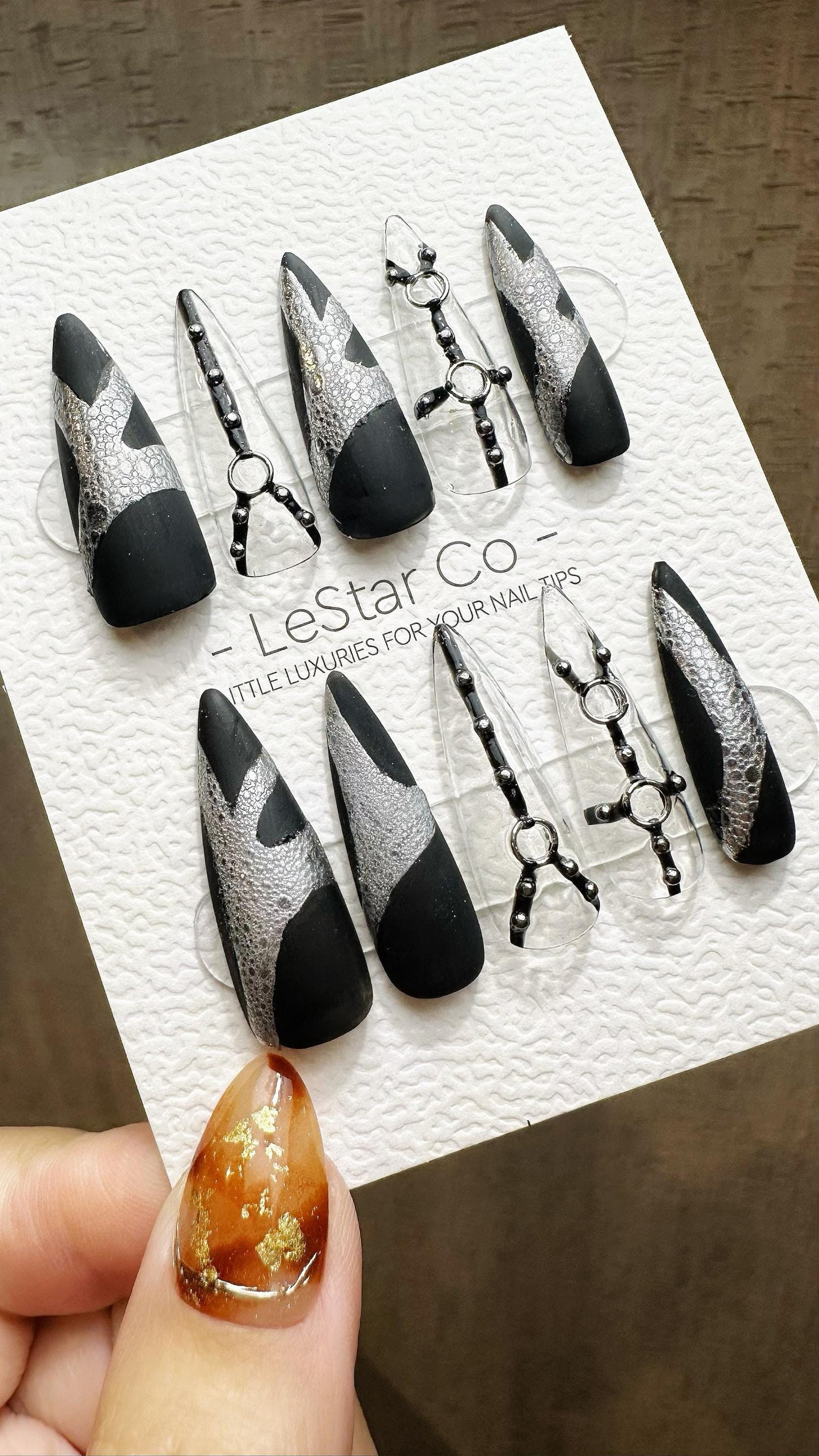 Reusable Metallic Veil| Premium Press on Nails Gel Hand Painted Pressons Customizable Gel Nail Artist faux nails WY819