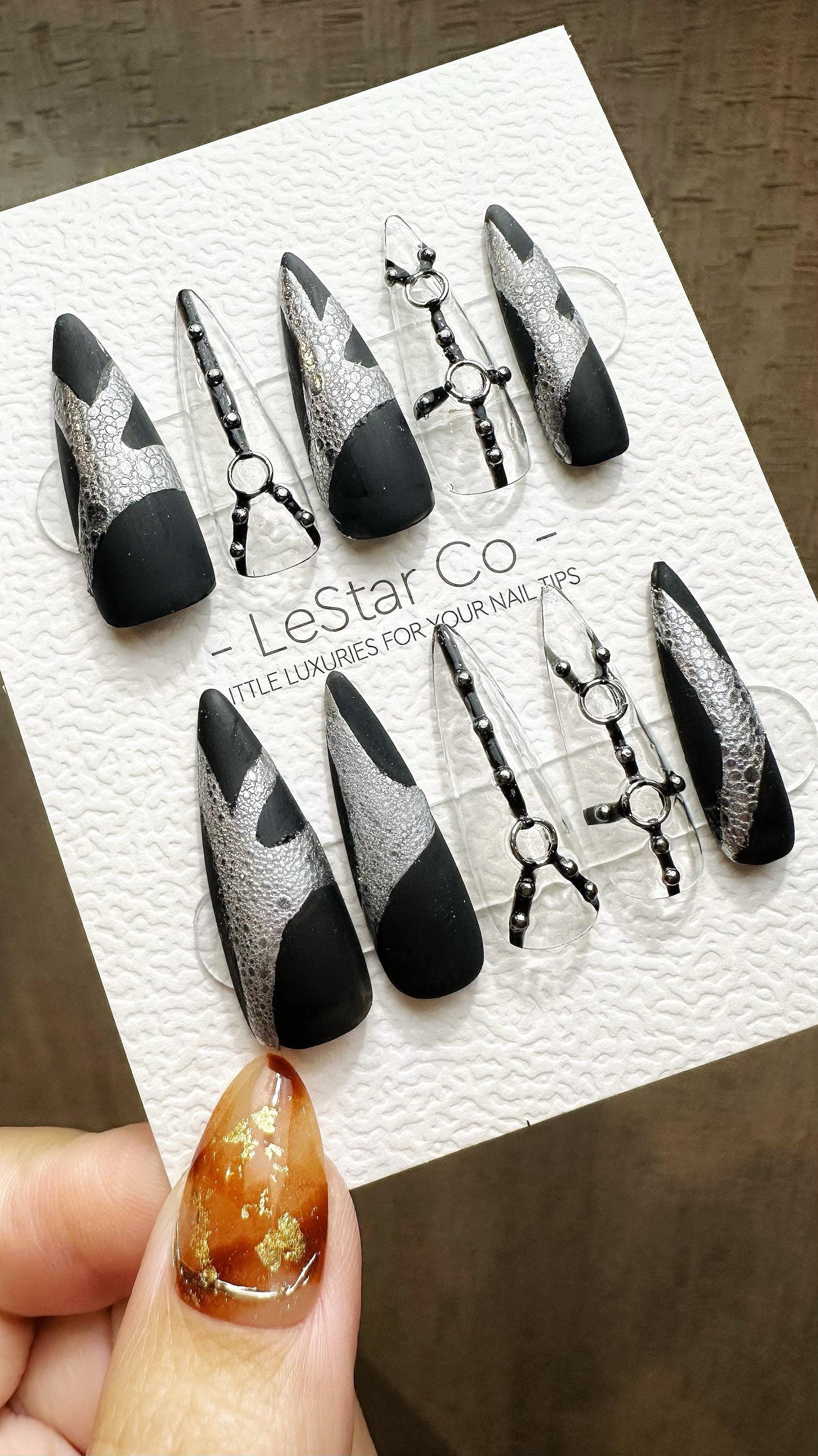 Reusable Metallic Veil| Premium Press on Nails Gel Hand Painted Pressons Customizable Gel Nail Artist faux nails WY819