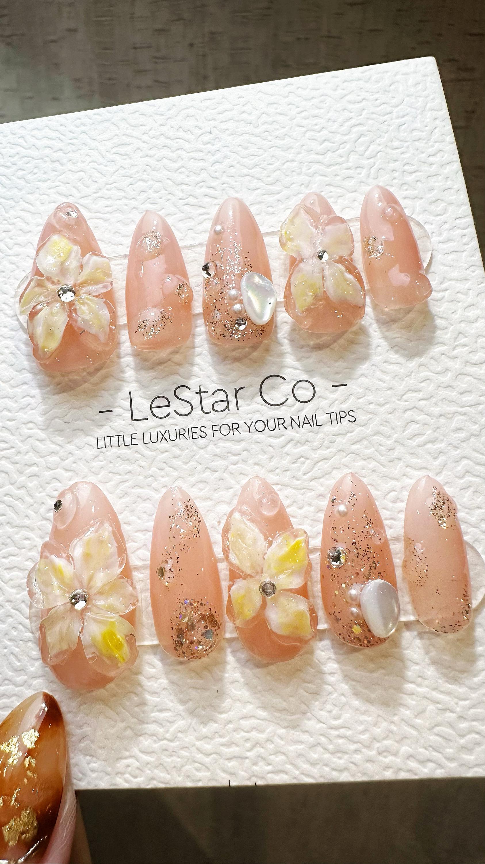 Reusable Crystal Blossom| Premium Press on Nails Gel Hand Painted Pressons Customizable Gel Nail Artist faux nails WY823