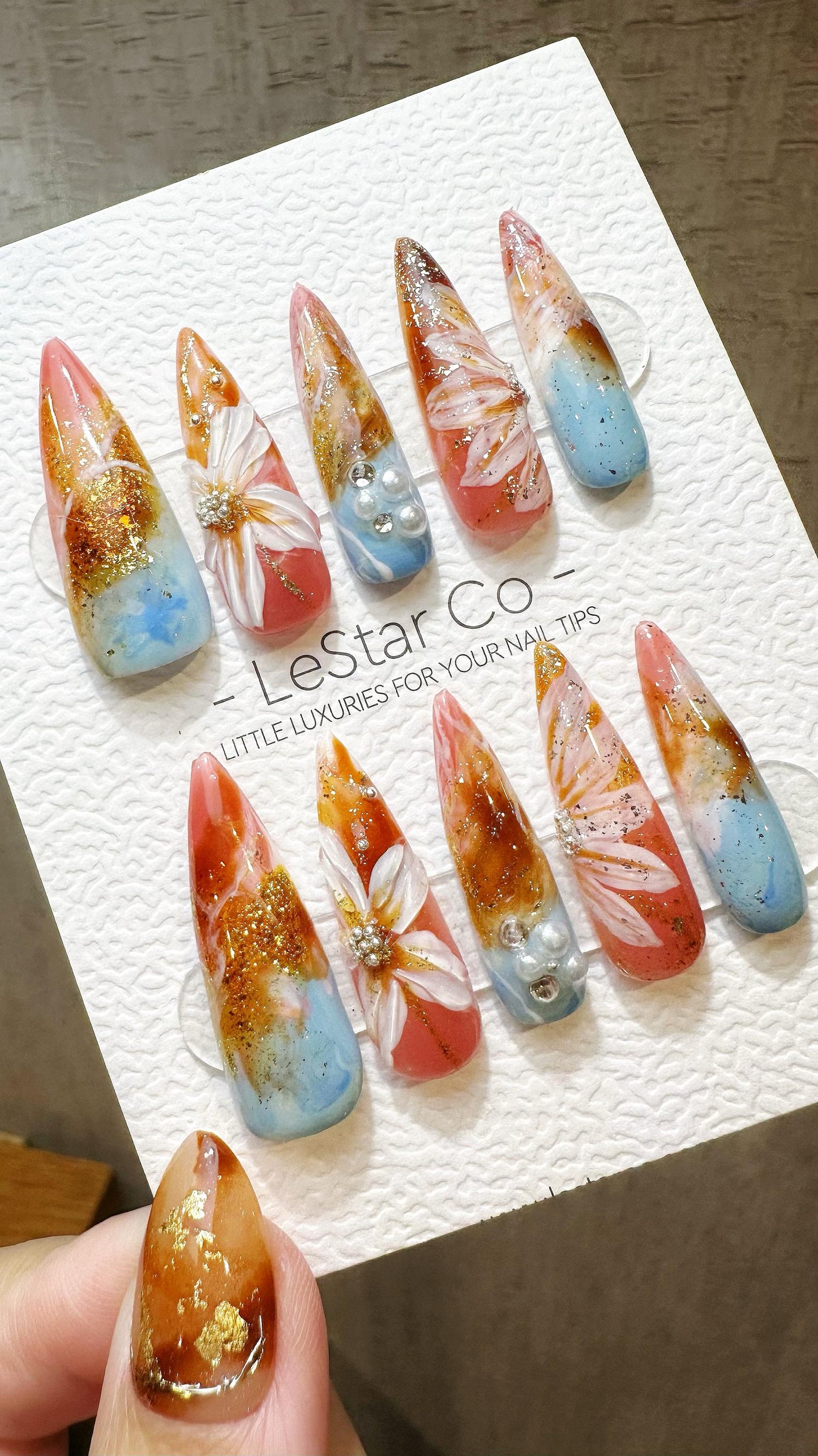 Reusable Coastal Sunrise| Premium Press on Nails Gel Hand Painted Pressons Customizable Gel Nail Artist faux nails WY824