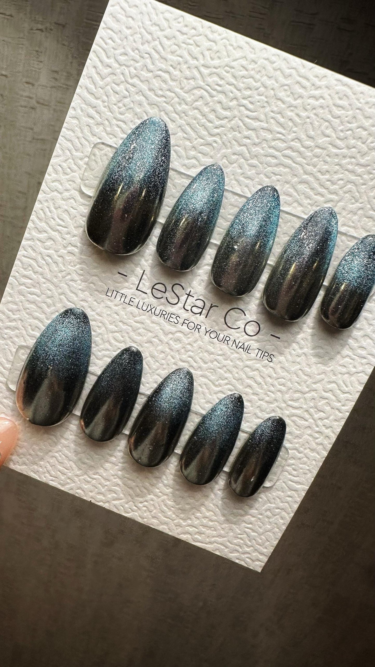 Reusable Meteor Shower Mist Cat Eye Effect |Premium Presson Nails Gel Manicure Hand Painted Pressons Handmade | Lestarco faux nails TMR829