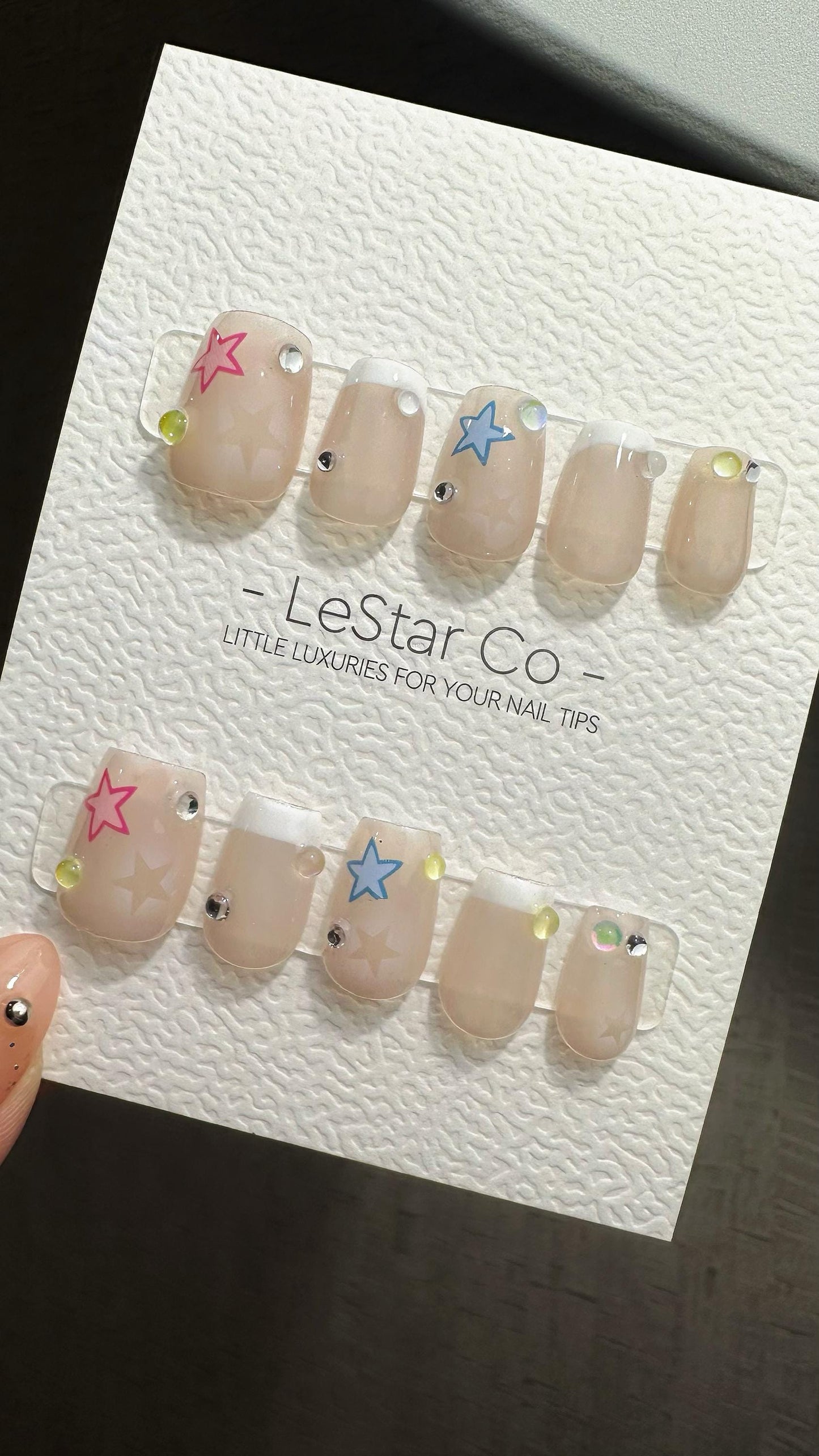 Reusable Pastel Galaxy Sparkle French Tip| Premium Press on Nails Gel | Fake Nails | Cute Fun Colorful Gel Nail Artist TMR831