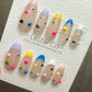 Reusable Clown's Confetti French Tip| Premium Press on Nails Gel | Fake Nails | Cute Fun Colorful Gel Nail Artist TMR833