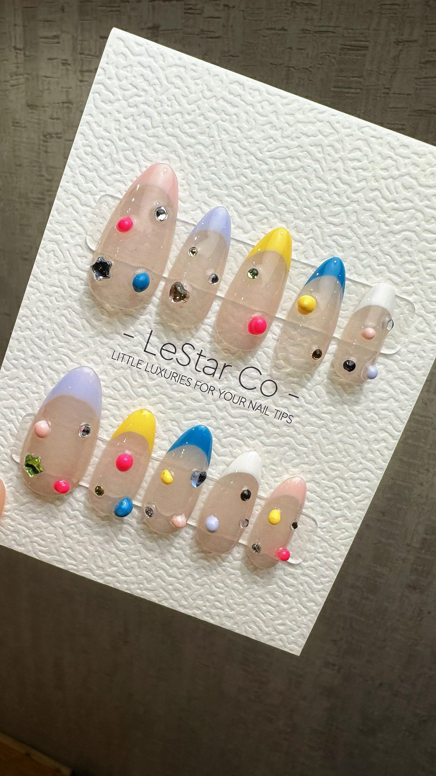 Reusable Clown's Confetti French Tip| Premium Press on Nails Gel | Fake Nails | Cute Fun Colorful Gel Nail Artist TMR833