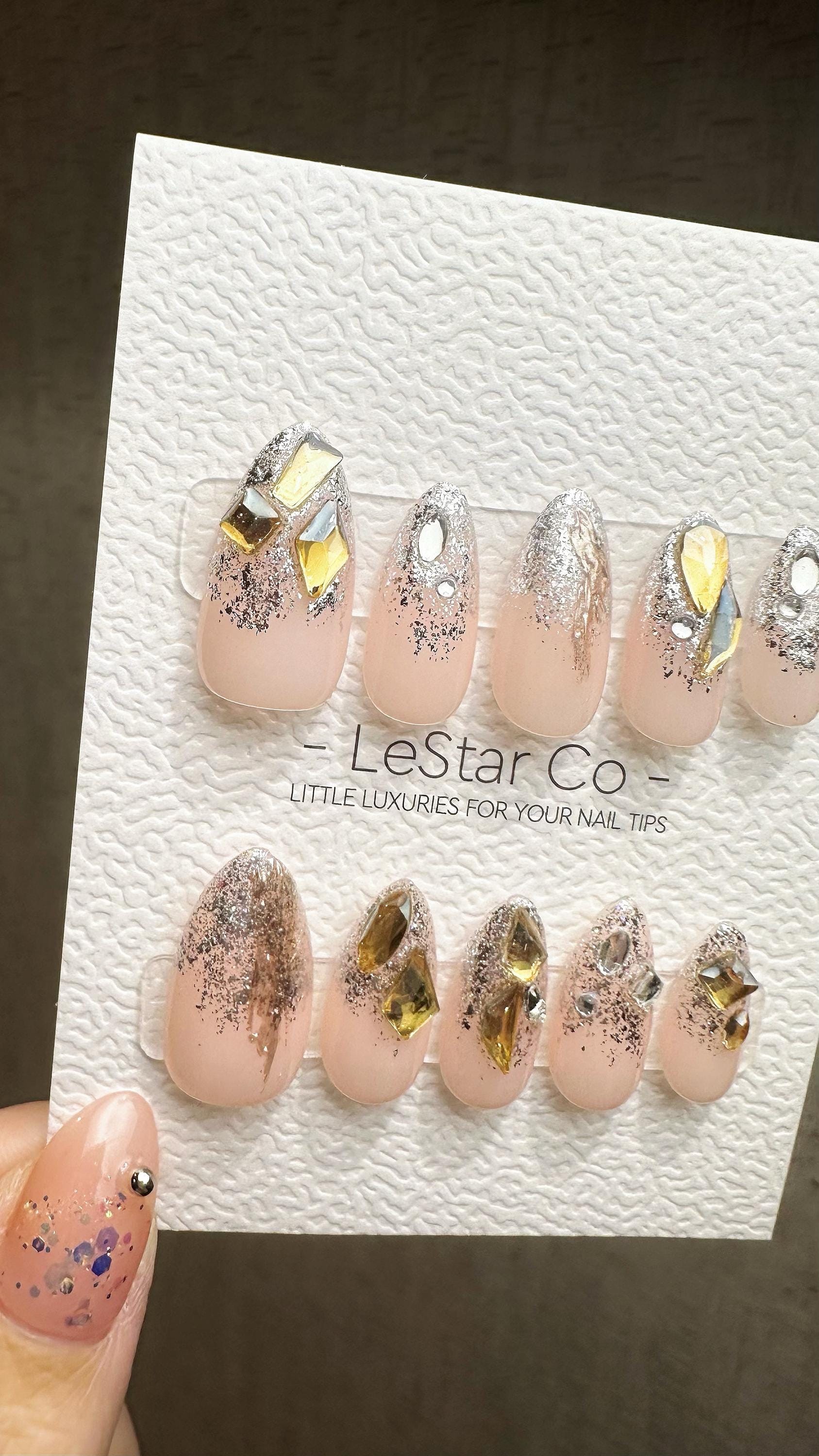 Reusable Golden Mirage| Premium Press on Nails Gel | Fake Nails | Cute Fun Colorful Gel Nail Artist ML835