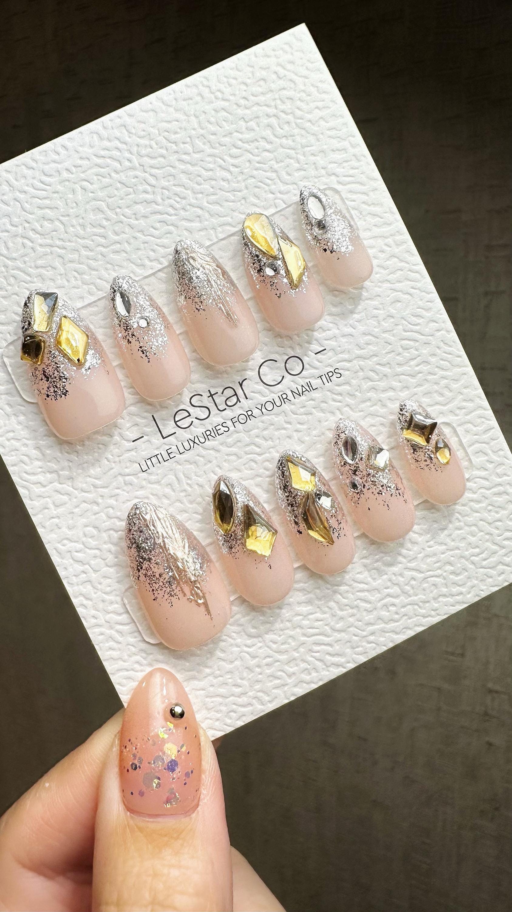 Reusable Golden Mirage| Premium Press on Nails Gel | Fake Nails | Cute Fun Colorful Gel Nail Artist ML835