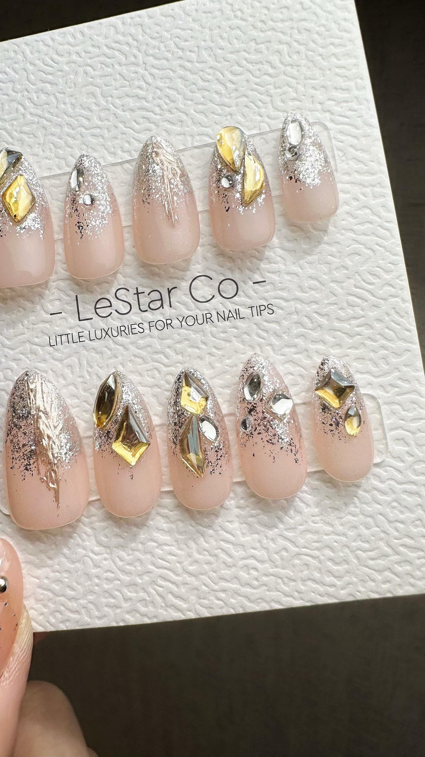 Reusable Golden Mirage| Premium Press on Nails Gel | Fake Nails | Cute Fun Colorful Gel Nail Artist ML835