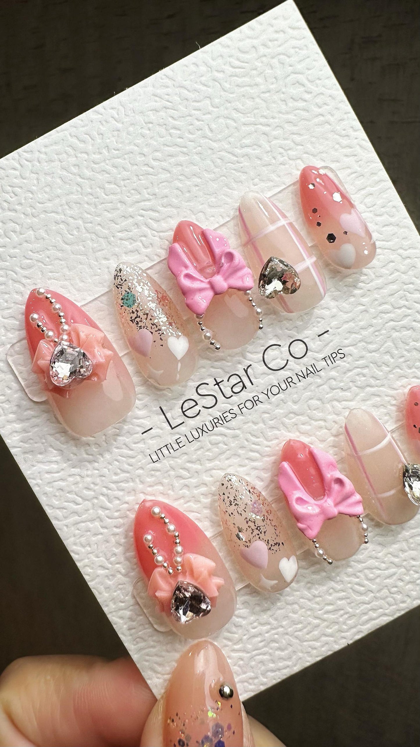 Reusable Pink Bow-tique | Premium Press on Nails Gel Hand Painted Pressons Customizable Gel Nail Artist faux nails ML840