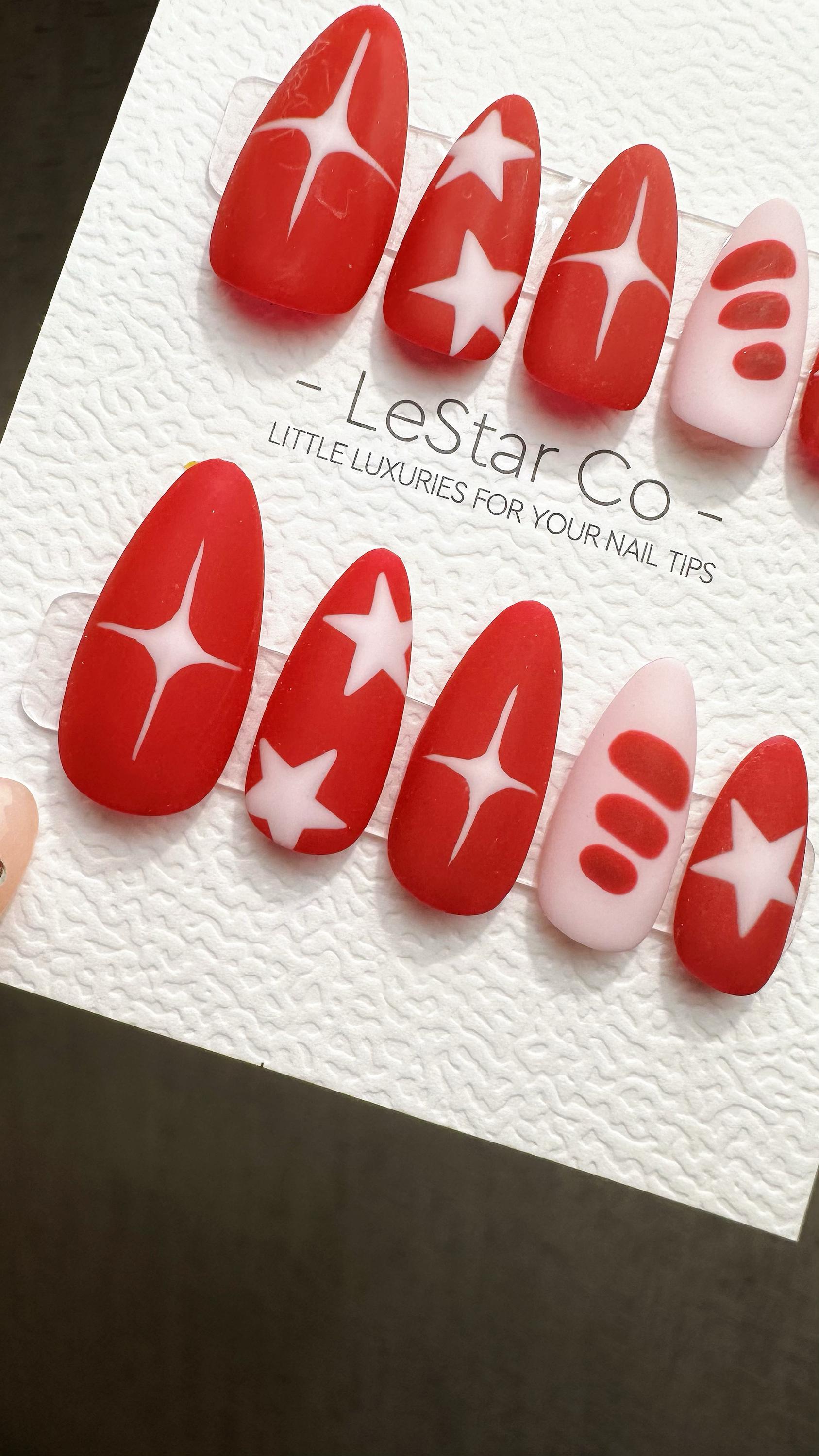 Reusable Stellar Scarlet Stripes| Premium Press on Nails Gel | Fake Nails | Cute Fun Colorful Gel Nail Artist ML843