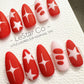 Reusable Stellar Scarlet Stripes| Premium Press on Nails Gel | Fake Nails | Cute Fun Colorful Gel Nail Artist ML843