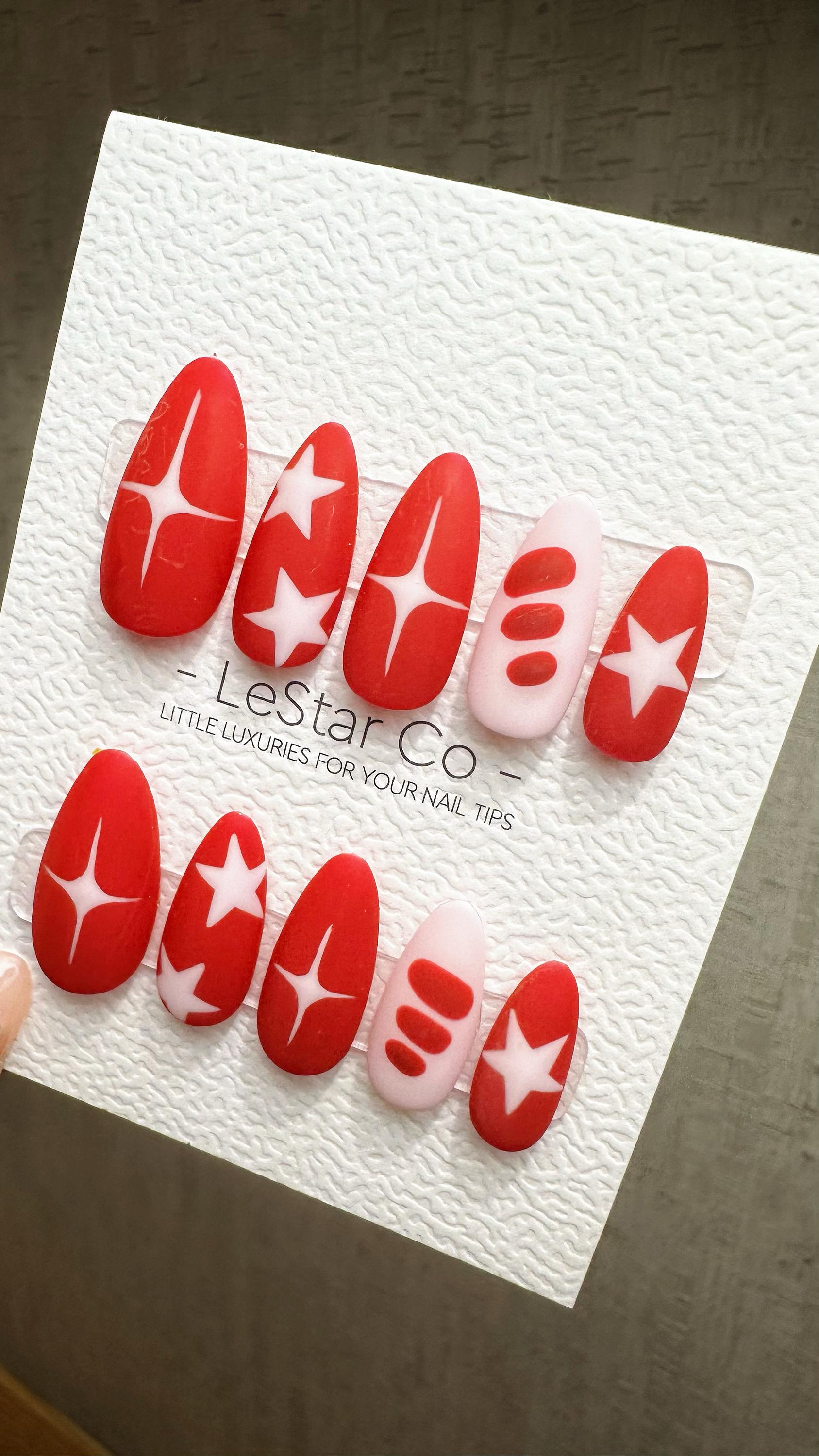 Reusable Stellar Scarlet Stripes| Premium Press on Nails Gel | Fake Nails | Cute Fun Colorful Gel Nail Artist ML843