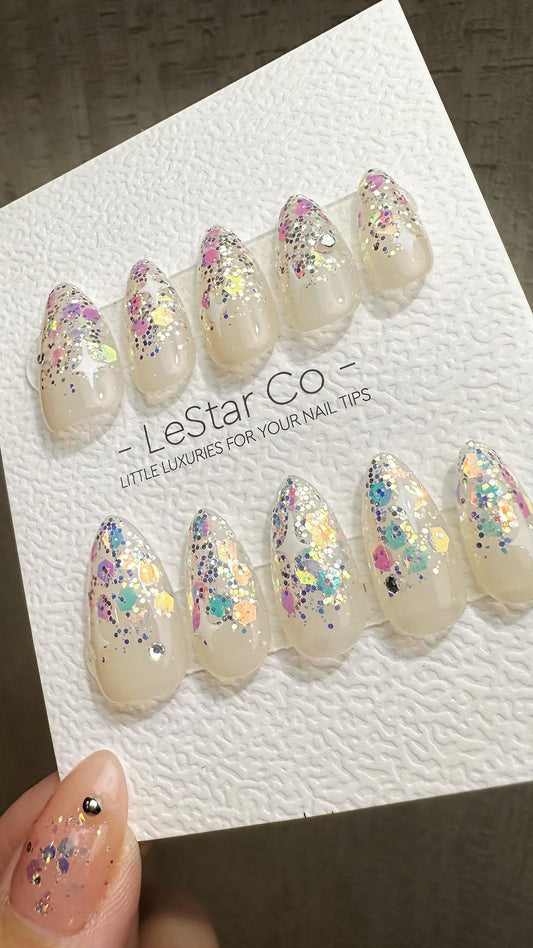 Reusable Celestial Sparkle Fade| Premium Press on Nails Gel | Fake Nails | Cute Fun Colorful Gel Nail Artist ML844