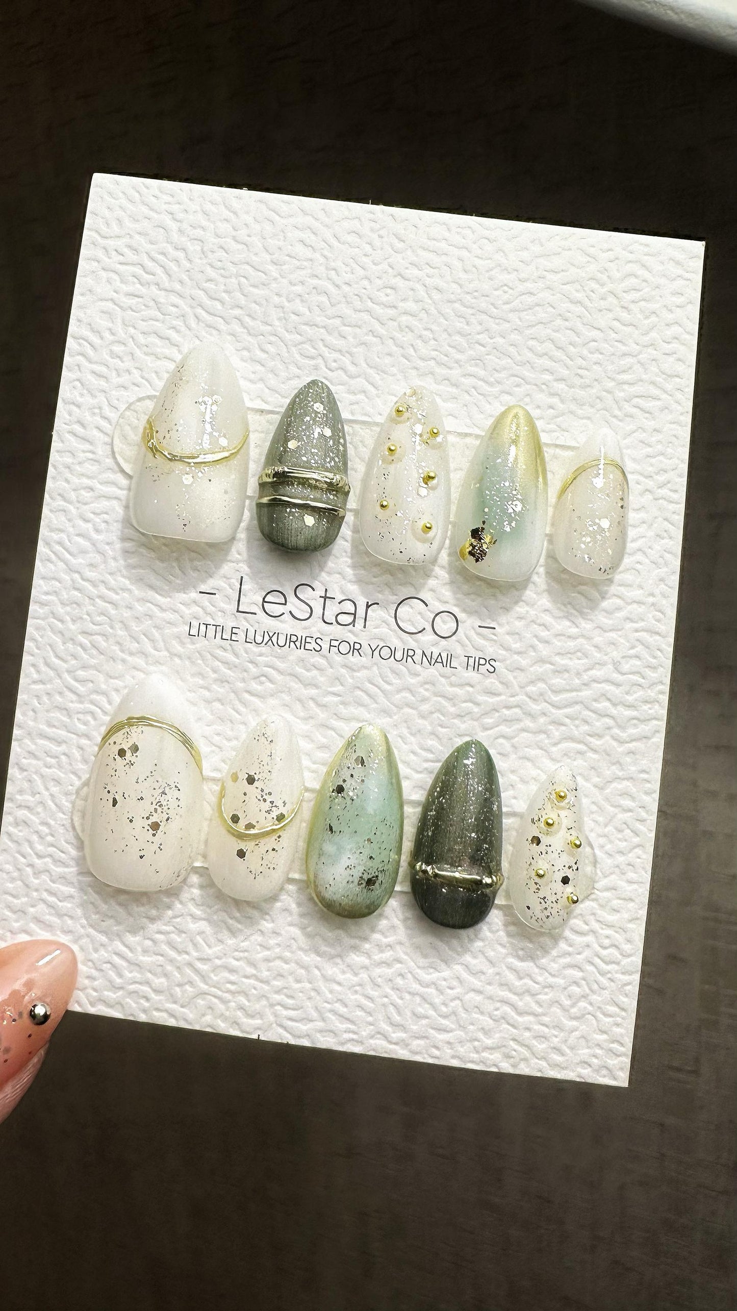 Reusable Frosted Emerald Elegance| Premium Press on Nails Gel | Fake Nails | Cute Fun Colorful Gel Nail Artist QN846