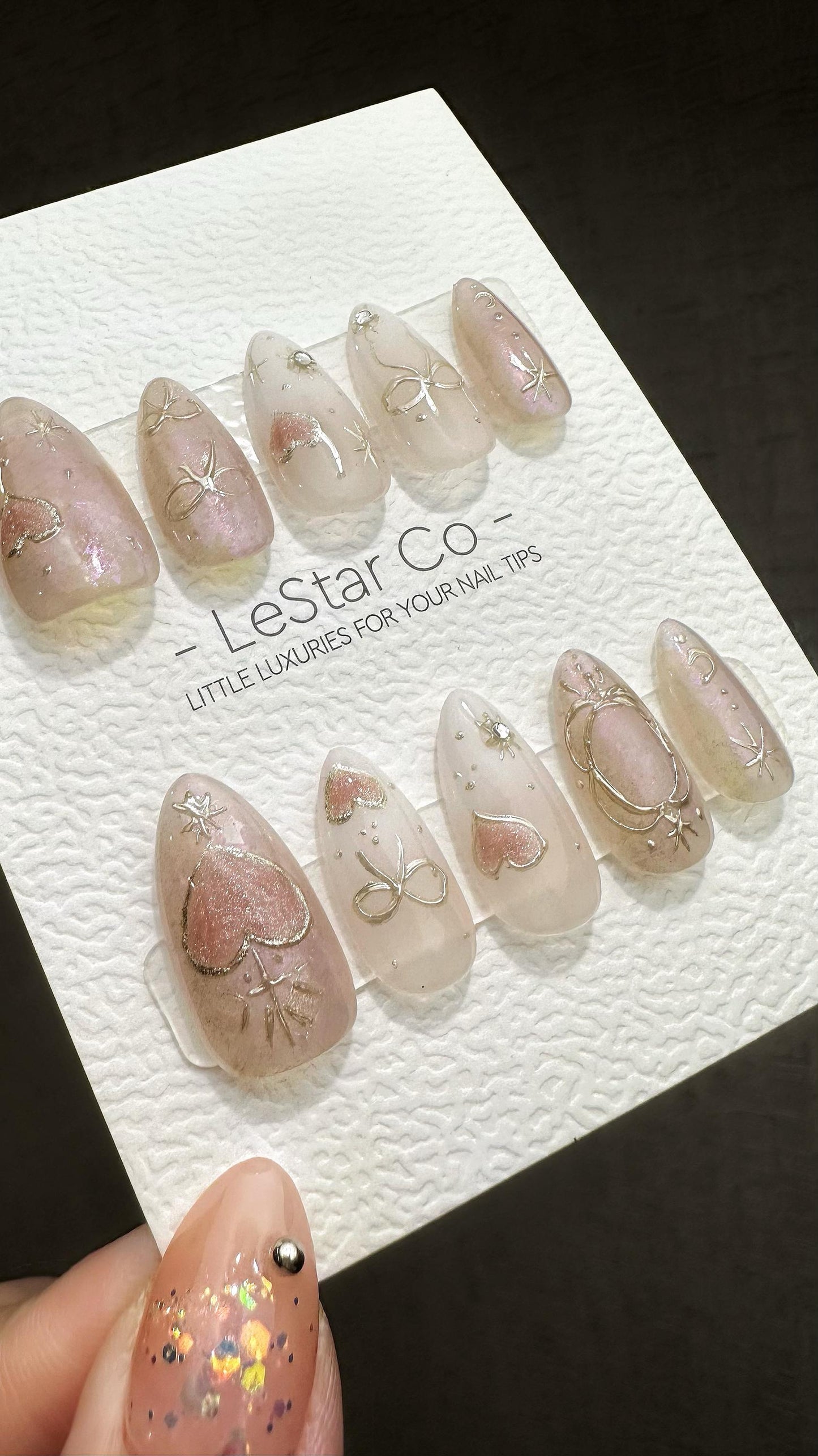 Reusable Gilded Pink Mirage| Premium Press on Nails Gel | Fake Nails | Cute Fun Colorful Gel Nail Artist QN848