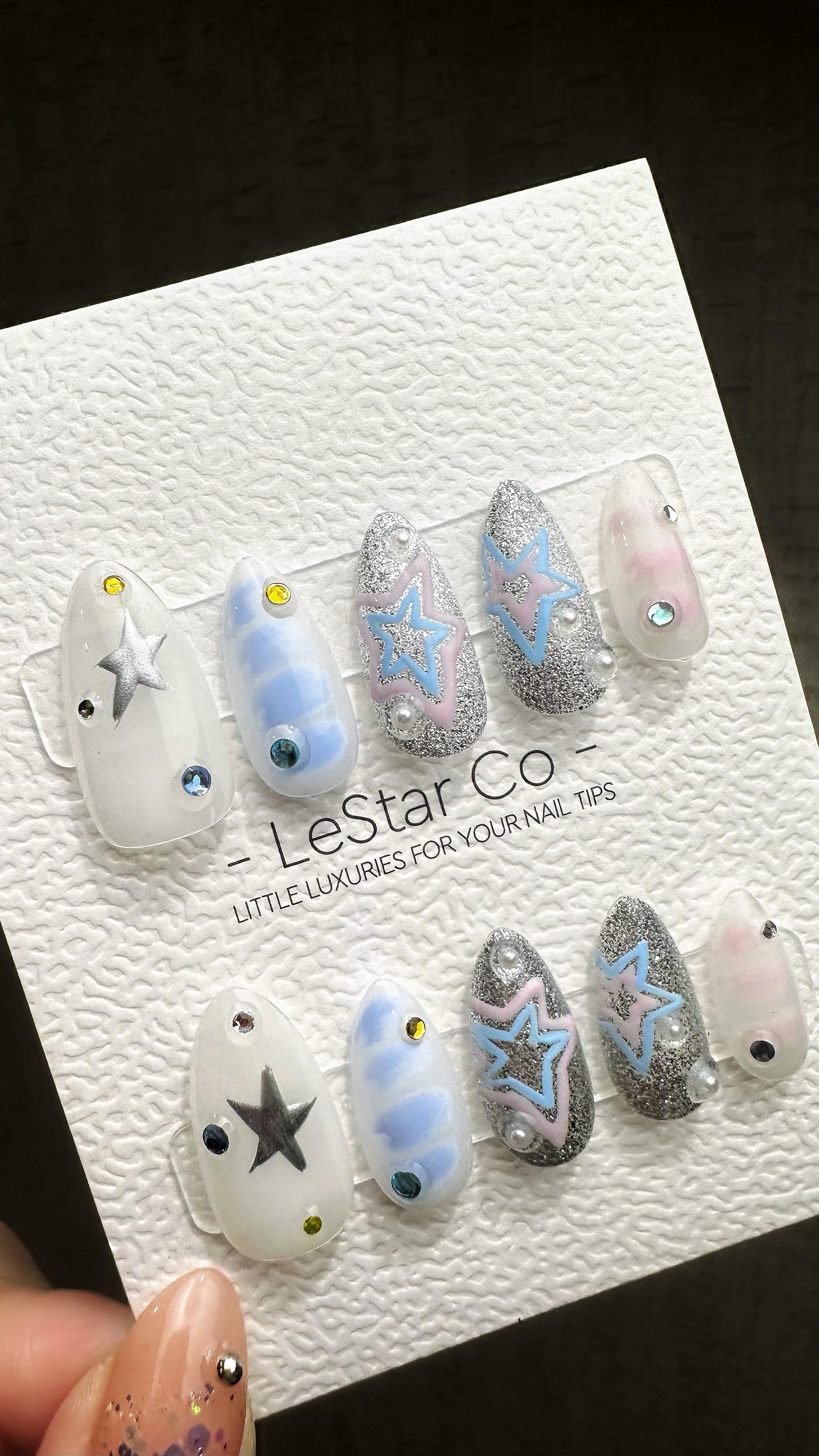 Reusable Stardust Soiree| Premium Press on Nails Gel | Fake Nails | Cute Fun Colorful Gel Nail Artist QN852