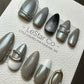 Reusable 3D Moonlit Charcoal Metallic Grey | Premium Press on Nails Gel | Fake Nails | Cute Fun Colorful Gel Nail Artist faux nails TMR827