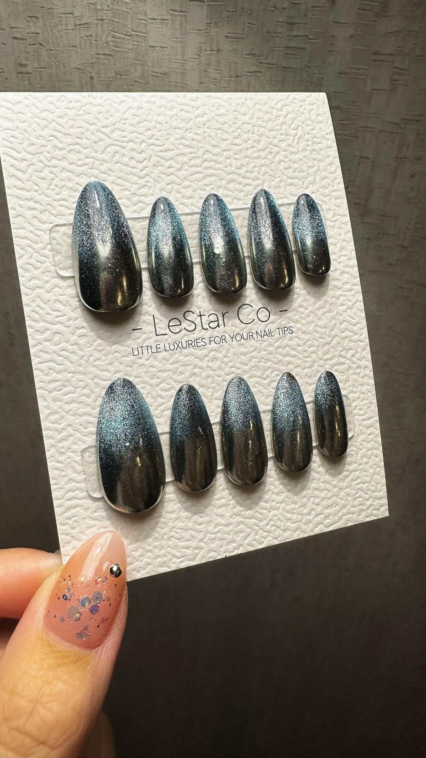 Reusable Meteor Shower Mist Cat Eye Effect |Premium Presson Nails Gel Manicure Hand Painted Pressons Handmade | Lestarco faux nails TMR829