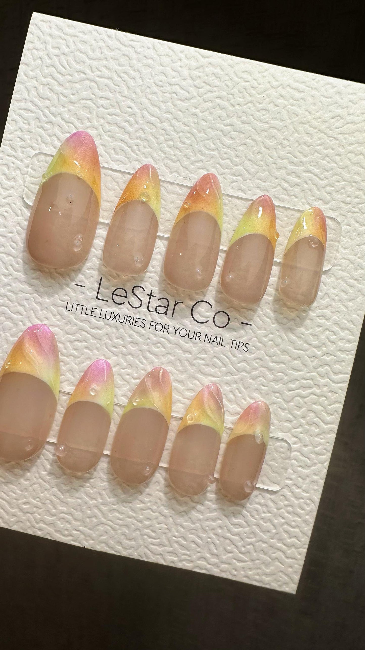 Reusable Iridescent Dawn 3D French Tip Water Drop| Premium Press on Nails Gel | Fake Nails | Cute Fun Colorful Gel Nail Artist TMR830