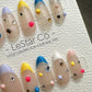 Reusable Clown's Confetti French Tip| Premium Press on Nails Gel | Fake Nails | Cute Fun Colorful Gel Nail Artist TMR833