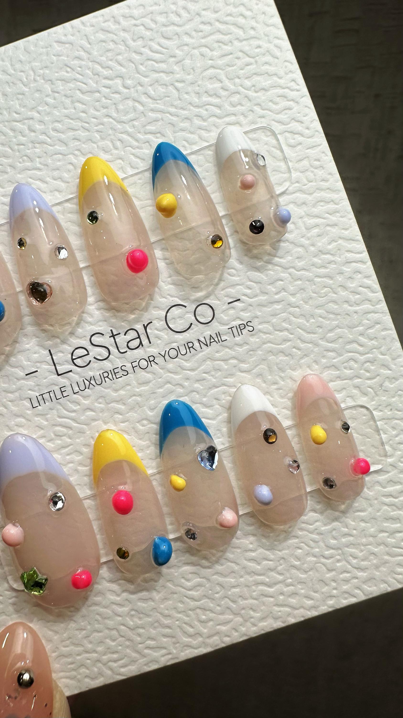 Reusable Clown's Confetti French Tip| Premium Press on Nails Gel | Fake Nails | Cute Fun Colorful Gel Nail Artist TMR833