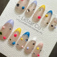 Reusable Clown's Confetti French Tip| Premium Press on Nails Gel | Fake Nails | Cute Fun Colorful Gel Nail Artist TMR833