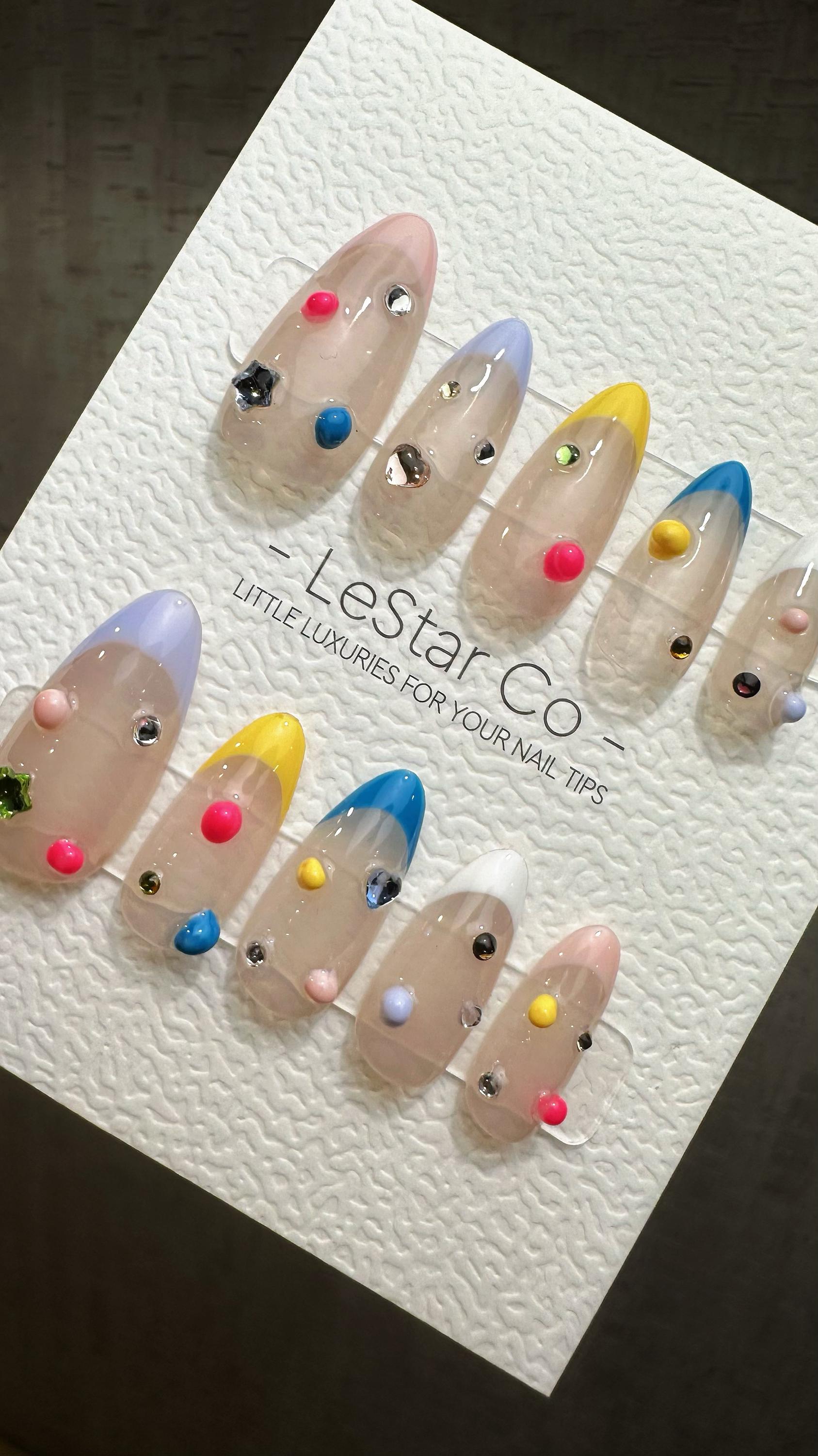 Reusable Clown's Confetti French Tip| Premium Press on Nails Gel | Fake Nails | Cute Fun Colorful Gel Nail Artist TMR833