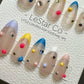 Reusable Clown's Confetti French Tip| Premium Press on Nails Gel | Fake Nails | Cute Fun Colorful Gel Nail Artist TMR833