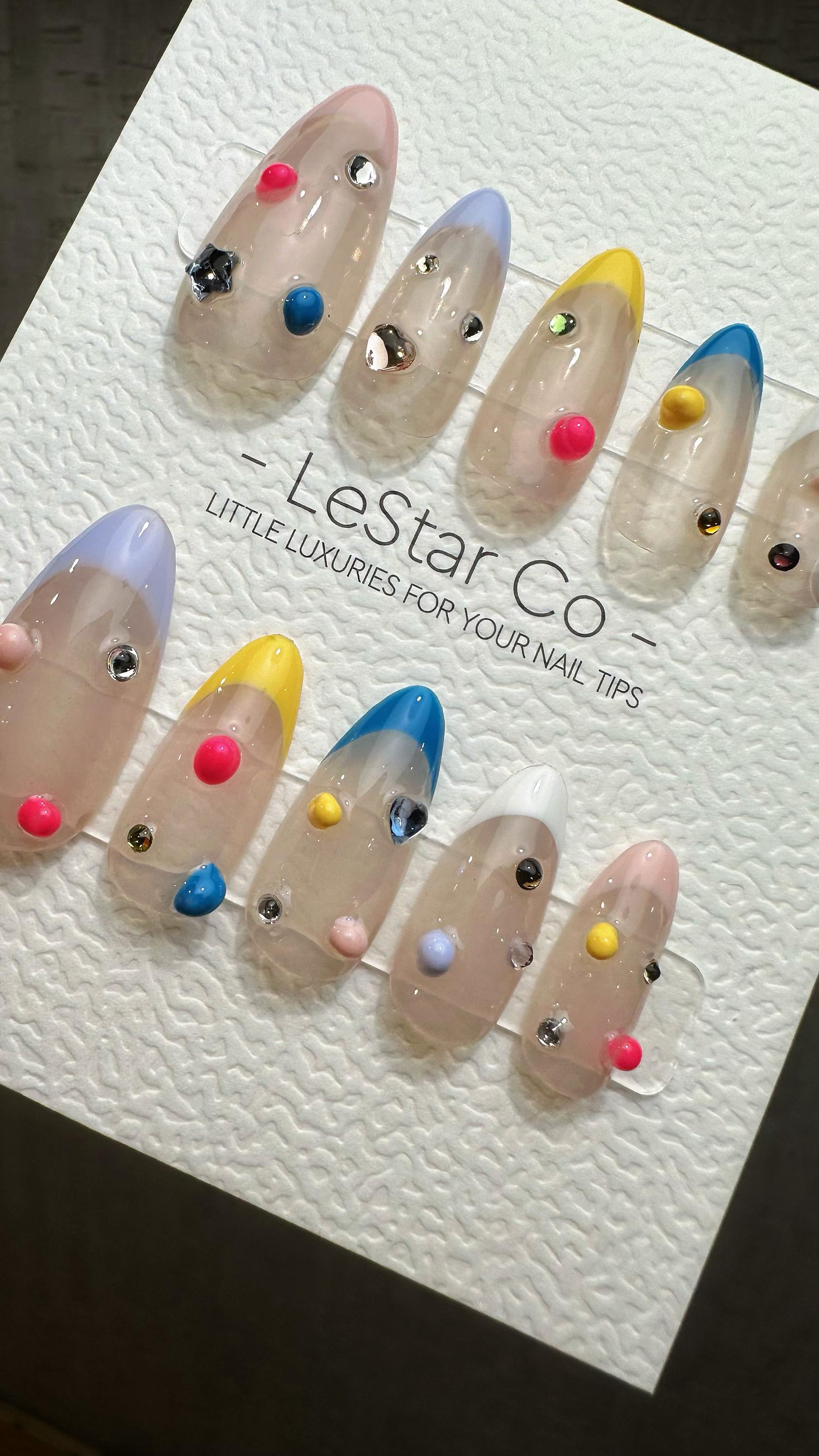 Reusable Clown's Confetti French Tip| Premium Press on Nails Gel | Fake Nails | Cute Fun Colorful Gel Nail Artist TMR833