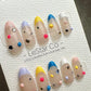 Reusable Clown's Confetti French Tip| Premium Press on Nails Gel | Fake Nails | Cute Fun Colorful Gel Nail Artist TMR833