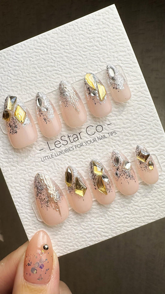 Reusable Golden Mirage| Premium Press on Nails Gel | Fake Nails | Cute Fun Colorful Gel Nail Artist ML835