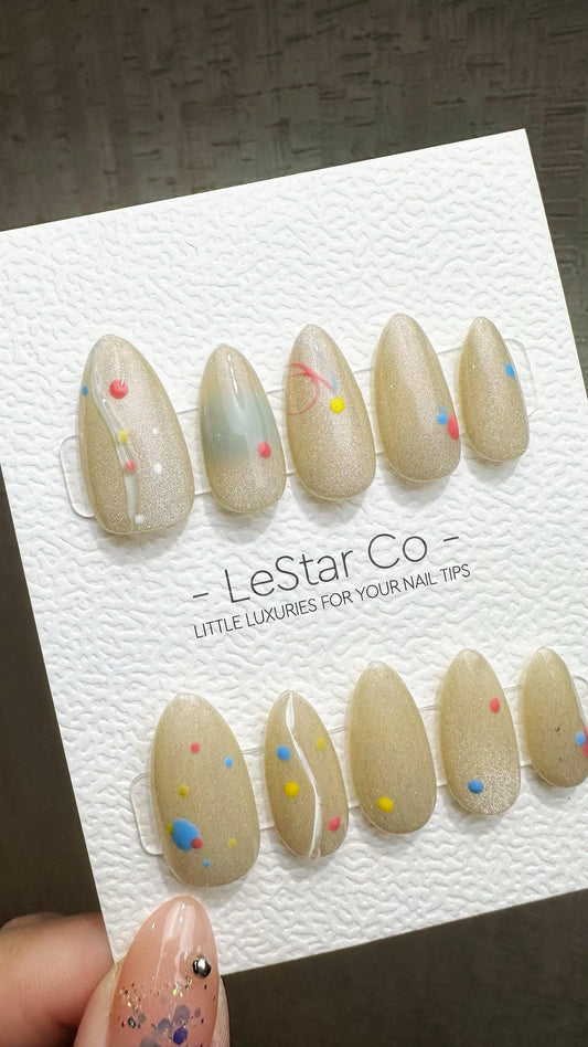 Reusable Pastel Droplets| Premium Press on Nails Gel | Fake Nails | Cute Fun Colorful Gel Nail Artist ML838