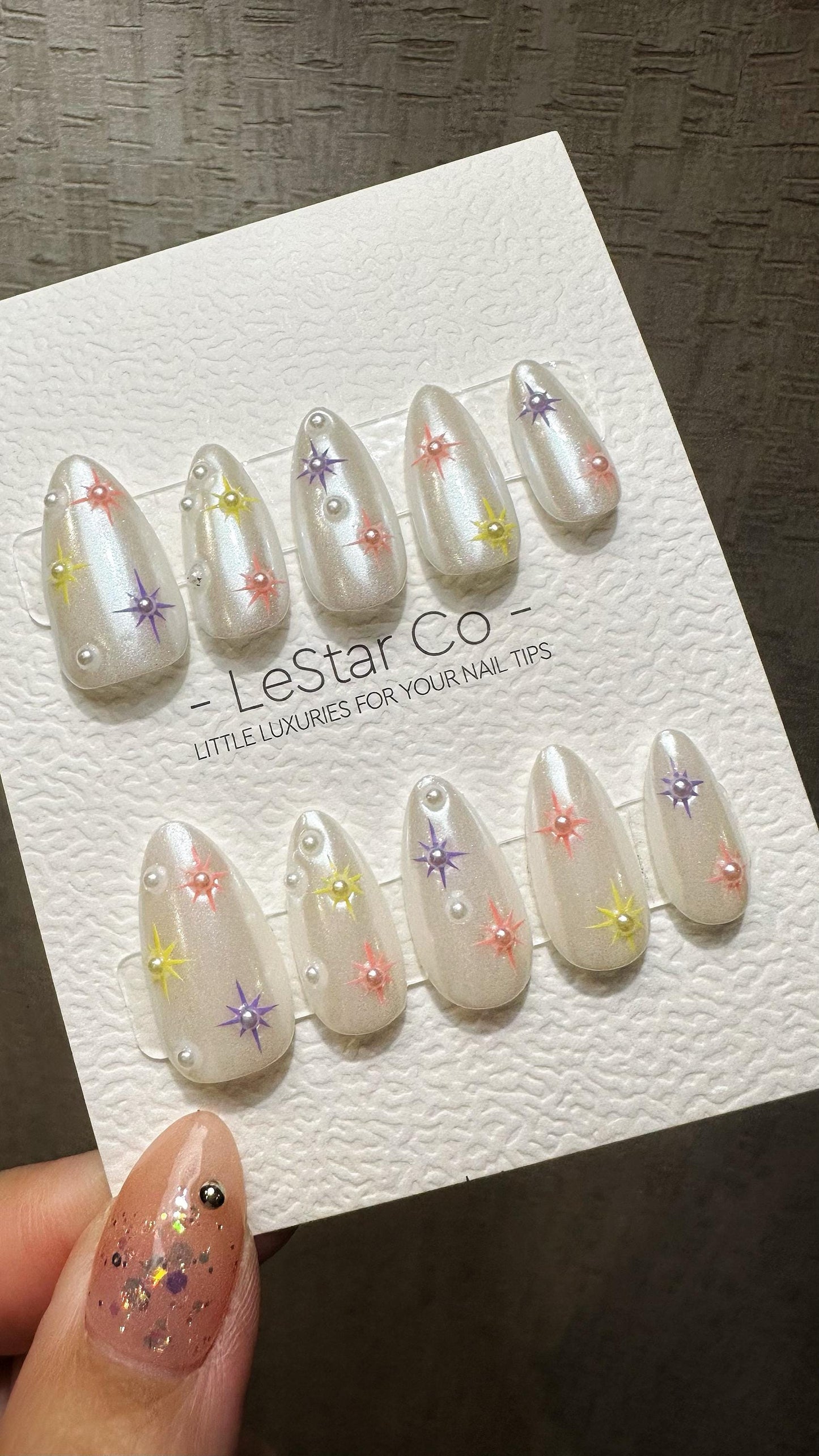 Reusable Stardust Serenade| Premium Press on Nails Gel | Fake Nails | Cute Fun Colorful Gel Nail Artist ML839