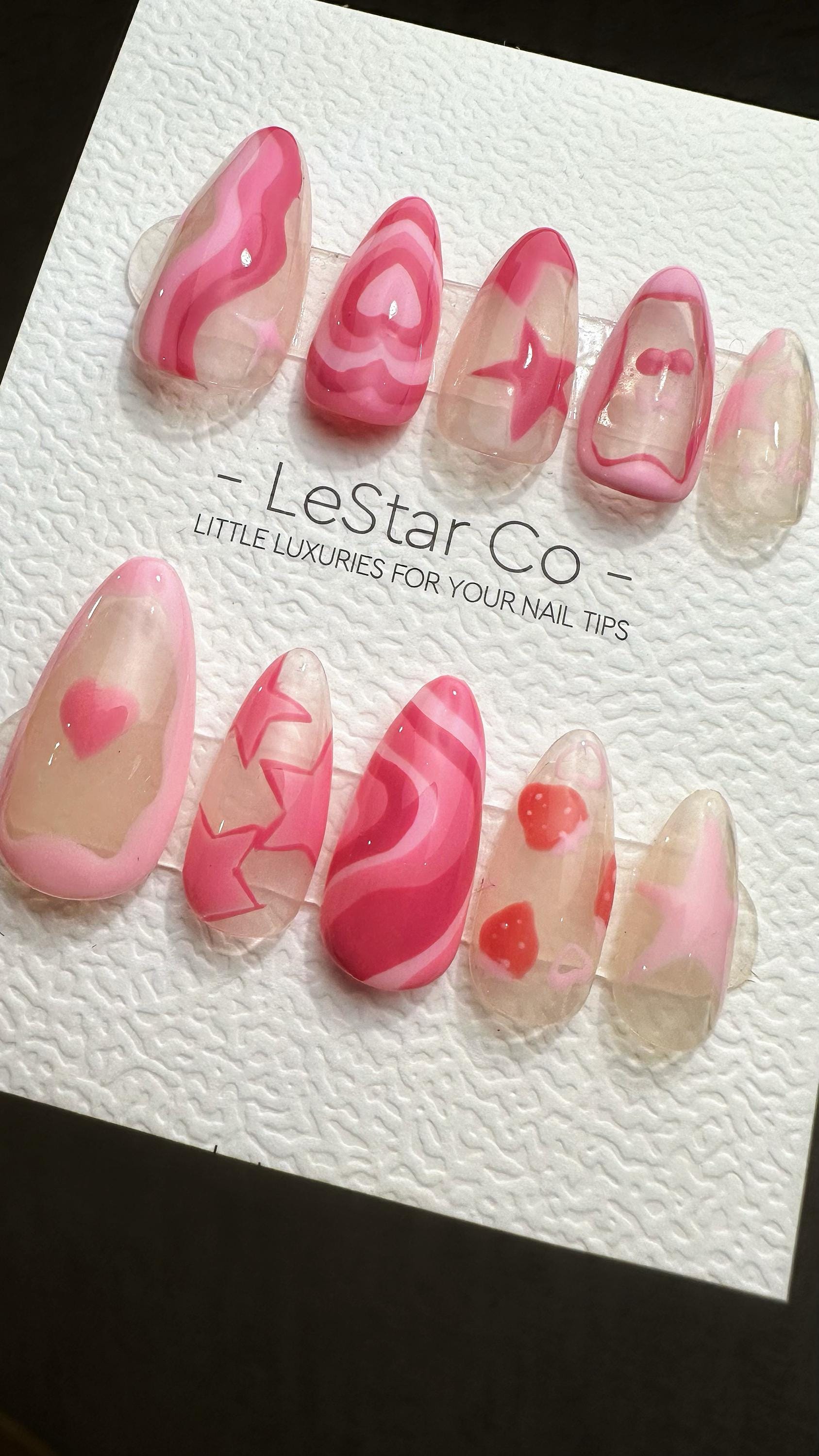 Reusable Valentine's Whimsy| Premium Press on Nails Gel | Fake Nails | Cute Fun Colorful Gel Nail Artist ML842