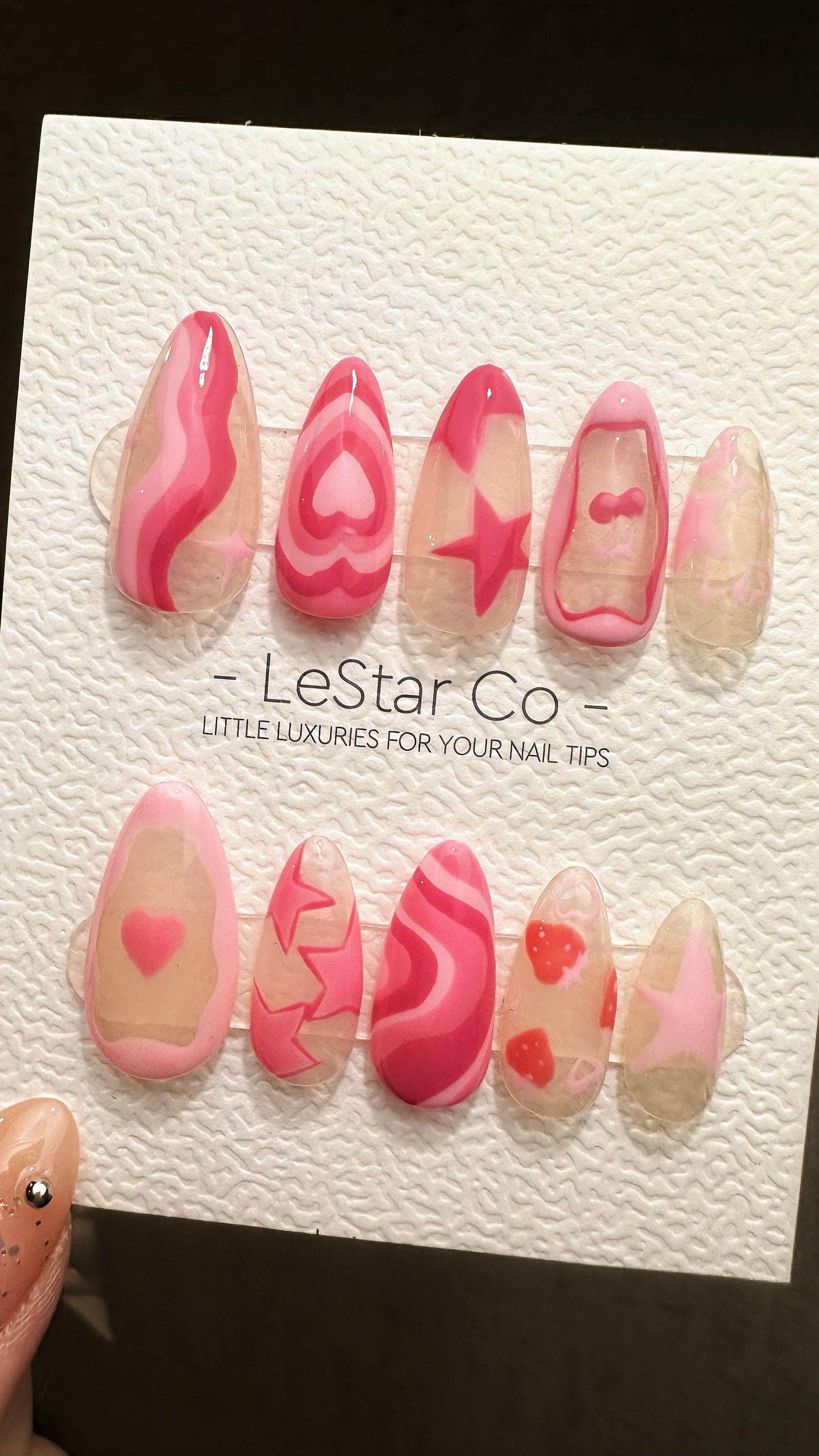 Reusable Valentine's Whimsy| Premium Press on Nails Gel | Fake Nails | Cute Fun Colorful Gel Nail Artist ML842