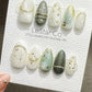 Reusable Frosted Emerald Elegance| Premium Press on Nails Gel | Fake Nails | Cute Fun Colorful Gel Nail Artist QN846