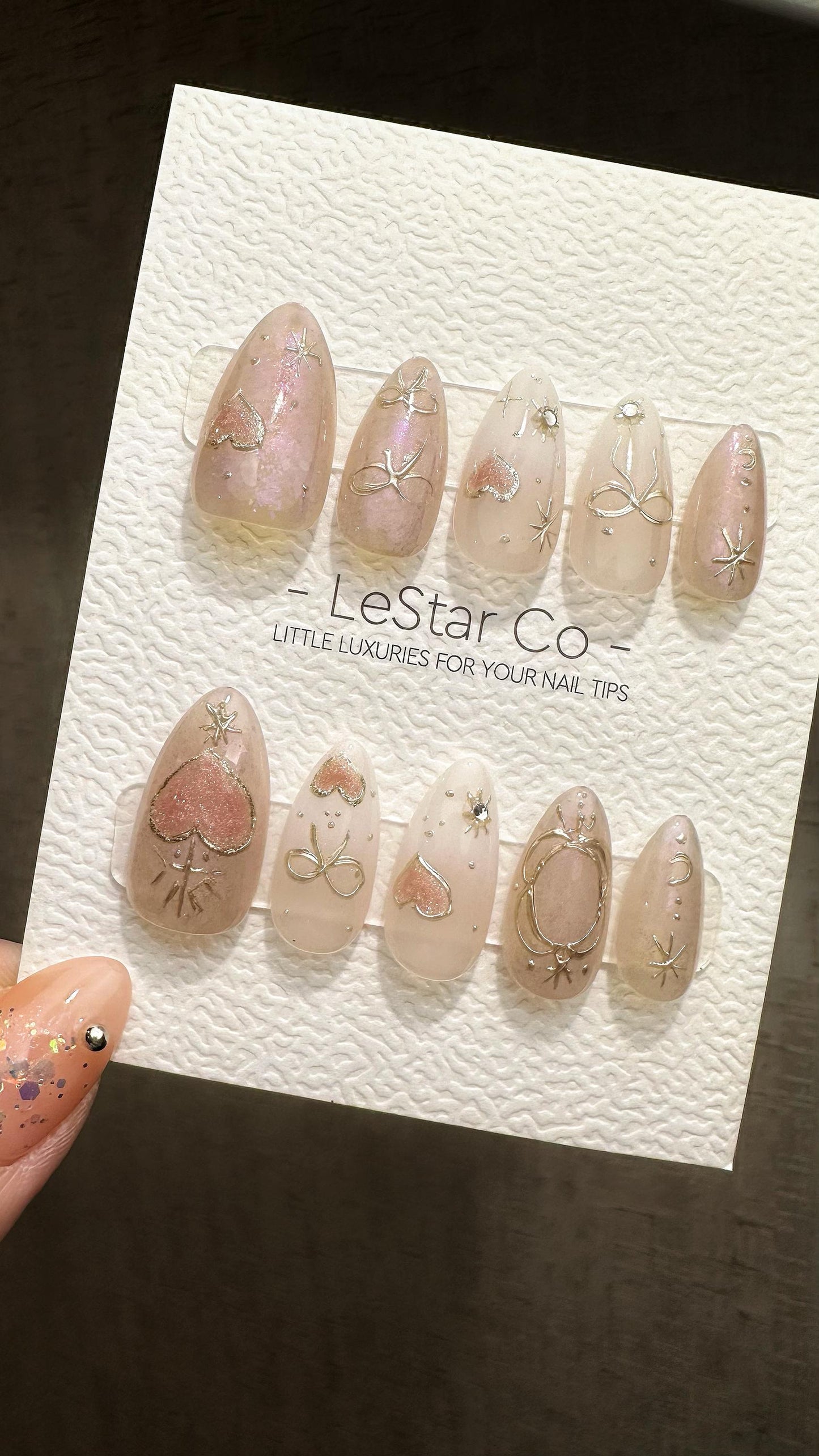 Reusable Gilded Pink Mirage| Premium Press on Nails Gel | Fake Nails | Cute Fun Colorful Gel Nail Artist QN848