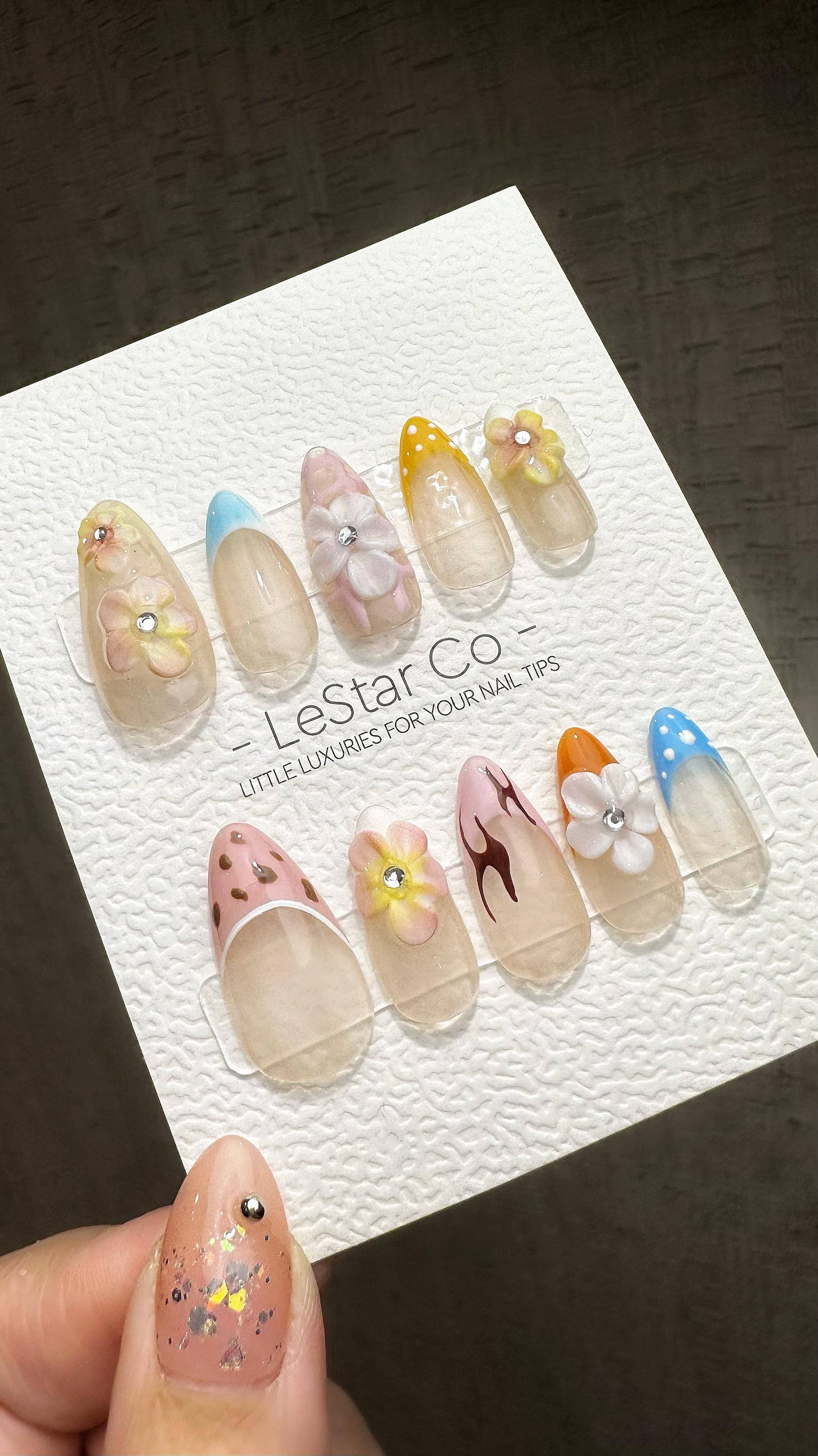 Reusable Pastel Petals Parade | Premium Press on Nails Gel | Fake Nails | Cute Fun Colorful Gel Nail Artist faux nails QN850