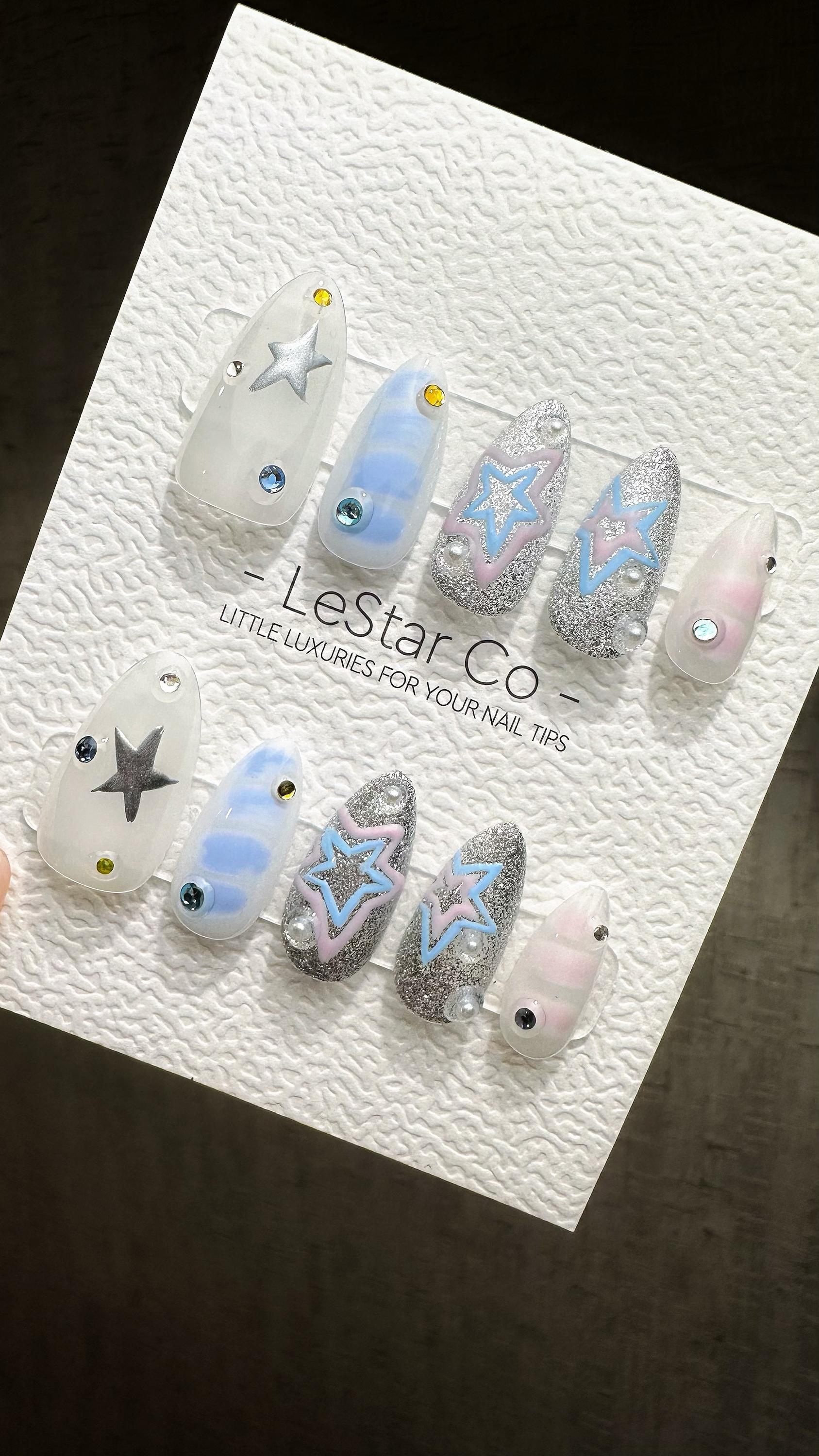 Reusable Stardust Soiree| Premium Press on Nails Gel | Fake Nails | Cute Fun Colorful Gel Nail Artist QN852