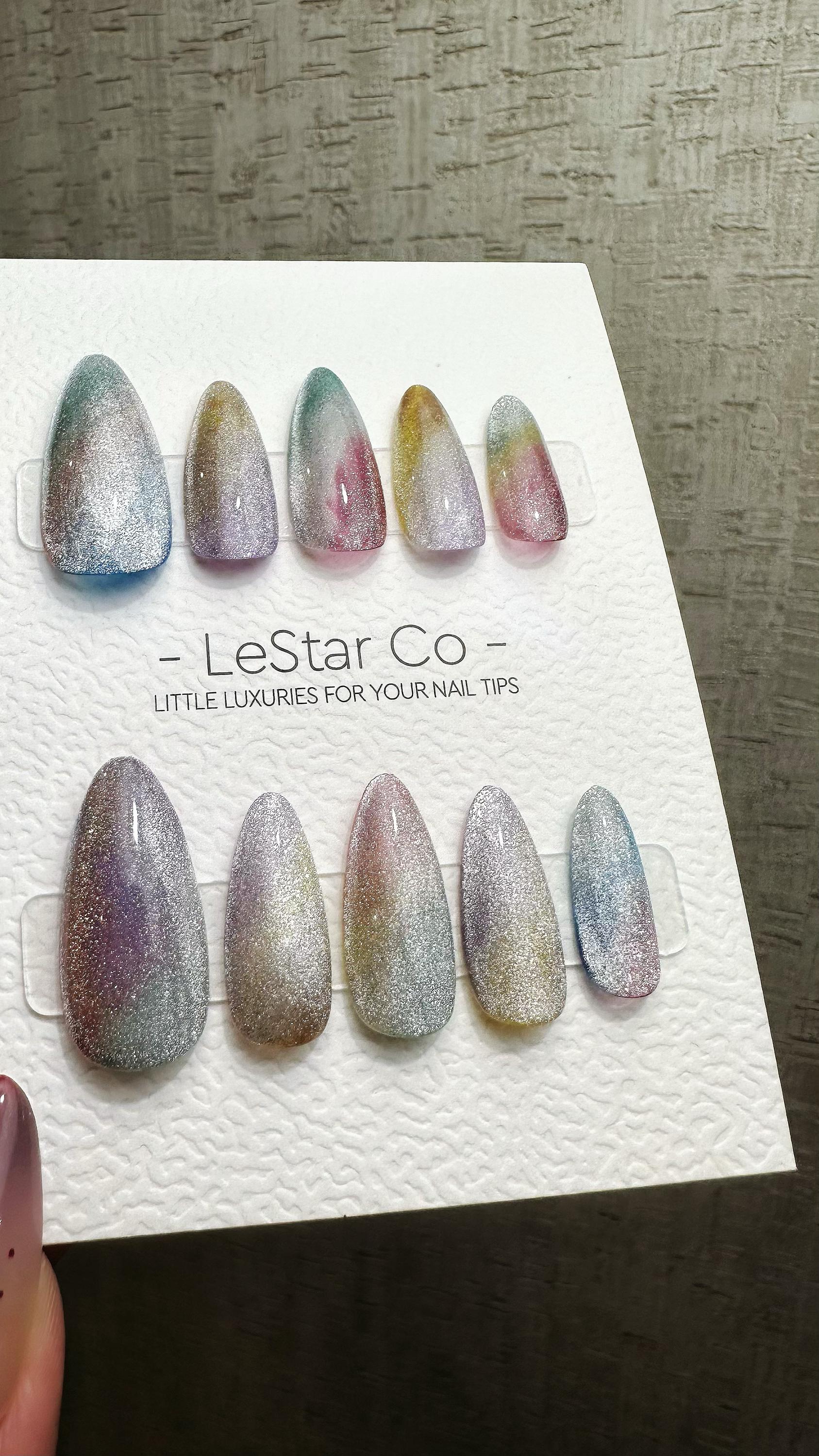 Reusable Dreamy Gradient Cat eye | Nails Premium Press on Nails Gel Manicure Handprint Pressons Handmade | Lestarco faux nails YR859