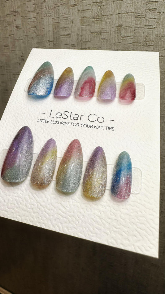 Reusable Dreamy Gradient Cat eye | Nails Premium Press on Nails Gel Manicure Handprint Pressons Handmade | Lestarco faux nails YR859