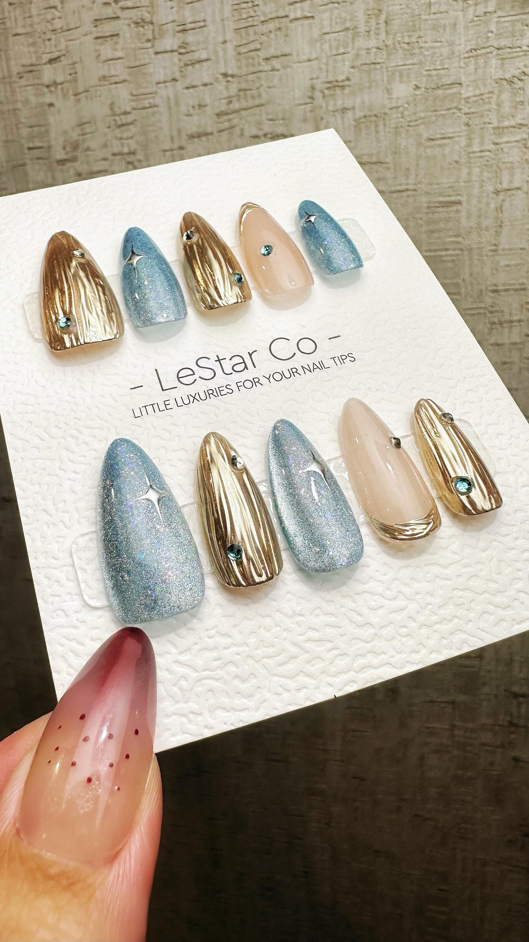 Reusable Celestial Elegance Cat Eye Effect | Premium Press on Nails Gel Hand Painted Pressons Customizable Gel Nail Artist faux nails YR865