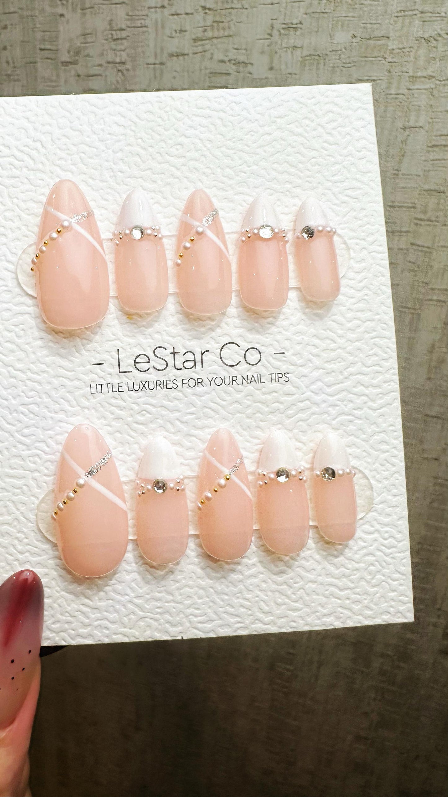 Reusable Pearl Strands | Nails Premium Press on Nails Gel Manicure Hand Painted Pressons Handmade | Lestarco faux nails YR870