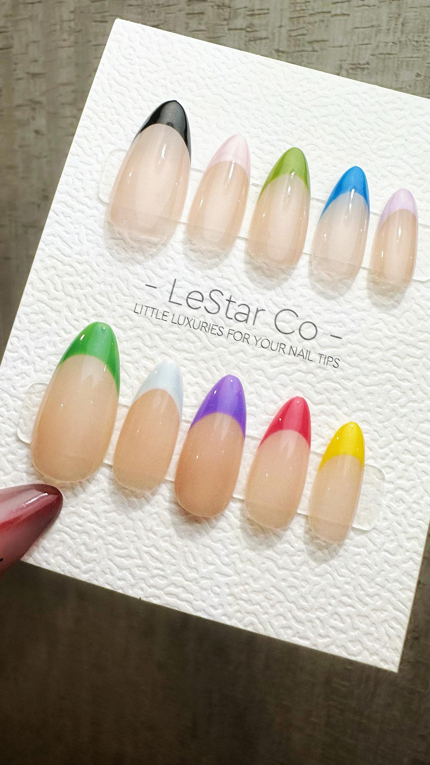 Reusable Rainbow Day French Tip | Nails Premium Press on Nails Gel Manicure Hand Painted Pressons Handmade | Lestarco faux nails YR871