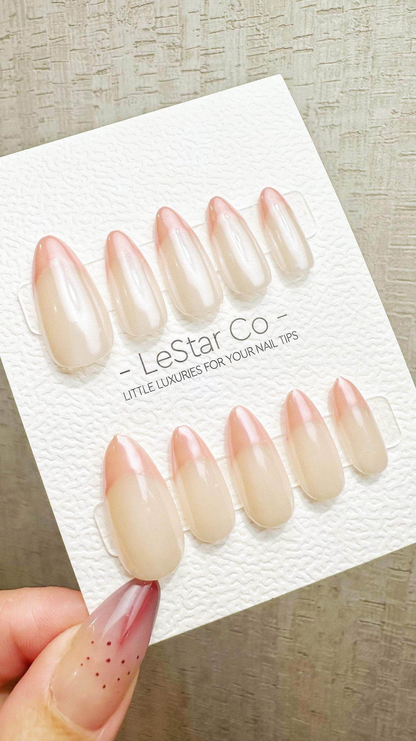 Reusable Pearly Pink French Tip | Nails Premium Press on Nails Gel Manicure Hand Painted Pressons Handmade | Lestarco faux nails YR872